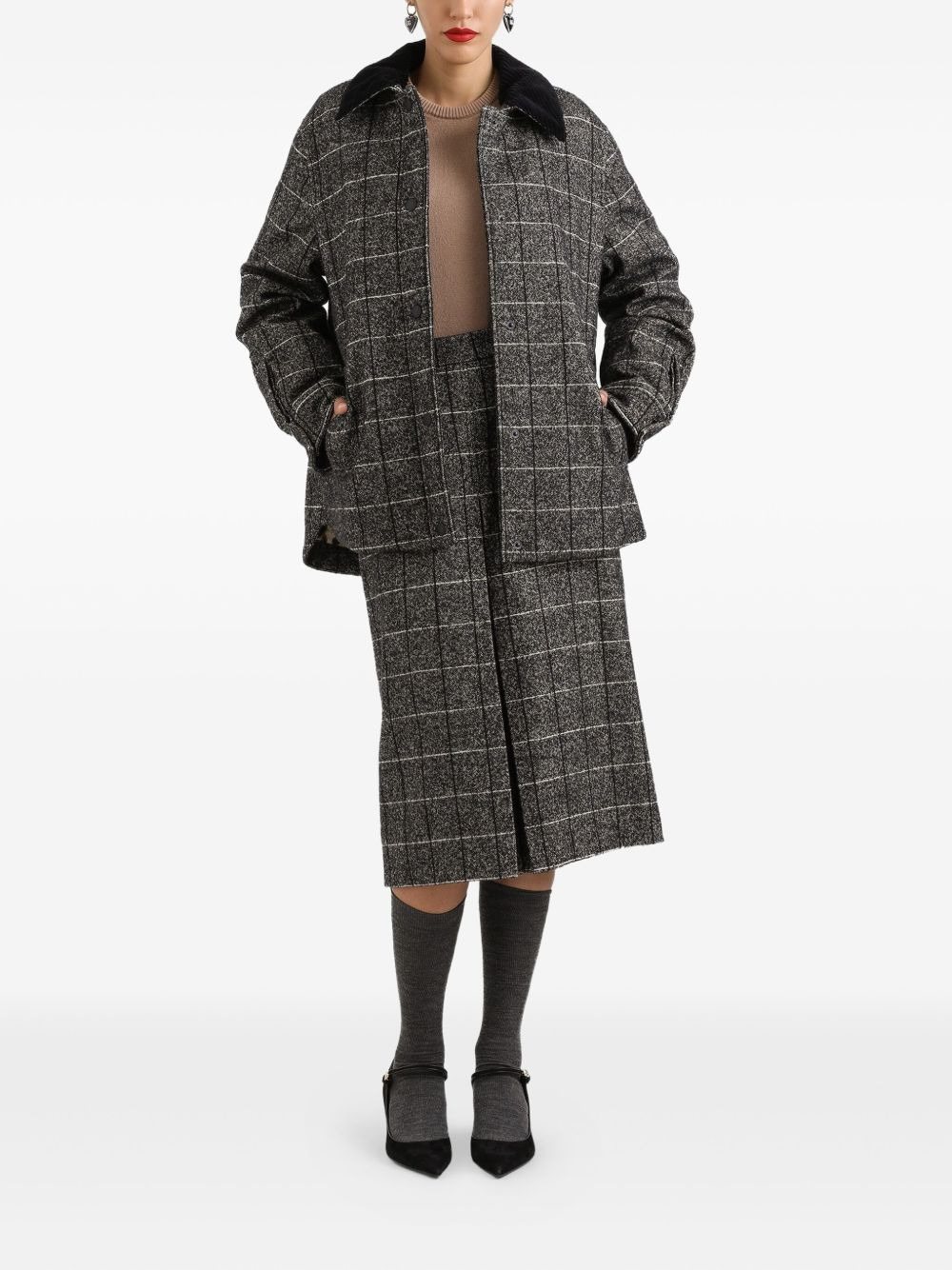 checked corduroy-collar jacket - 2