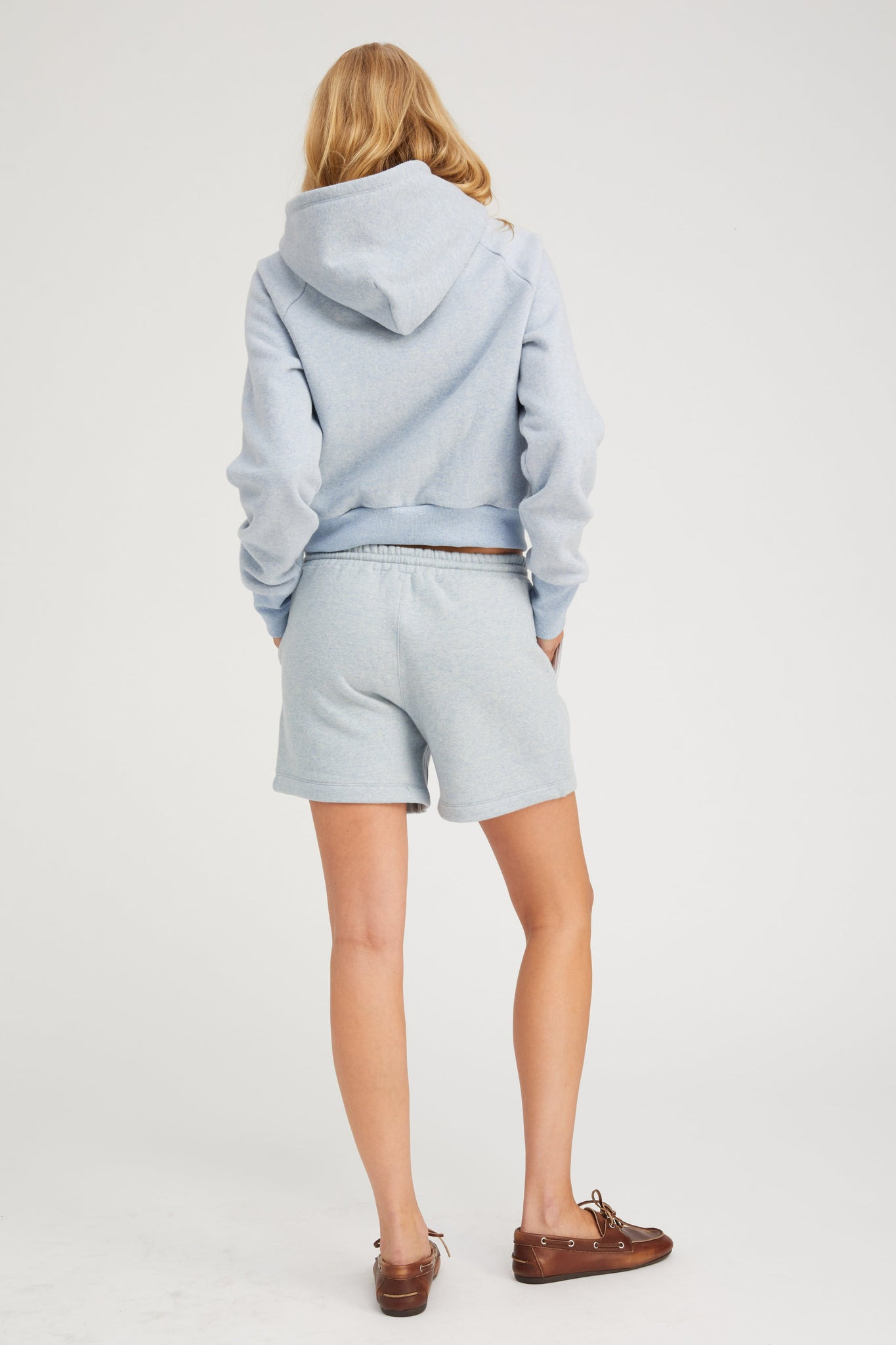 ICE BLUE MELANGE SHRUNKEN ZIP UP HOODIE - 4