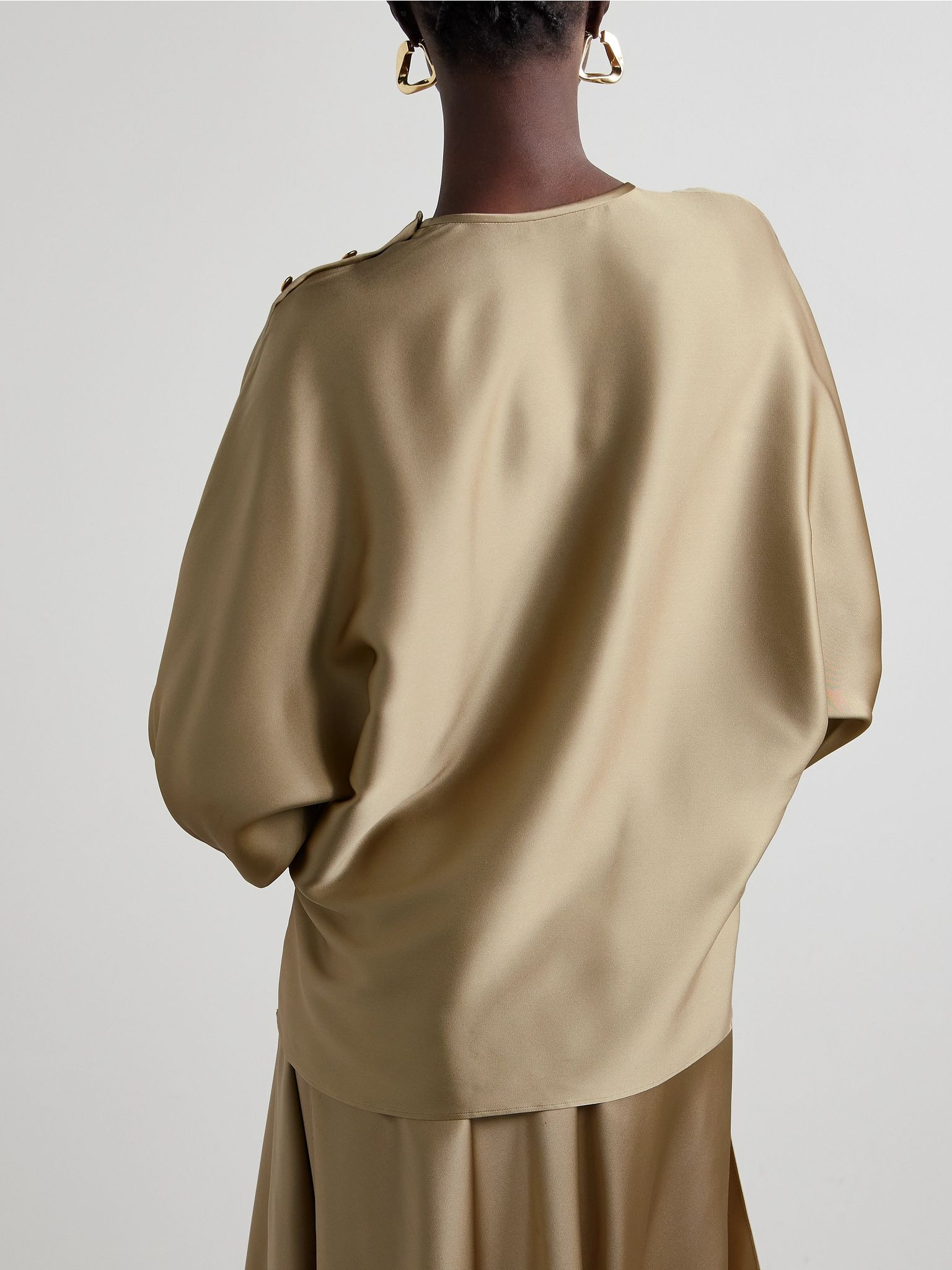 Button-detailed silk-satin top Gold - 4