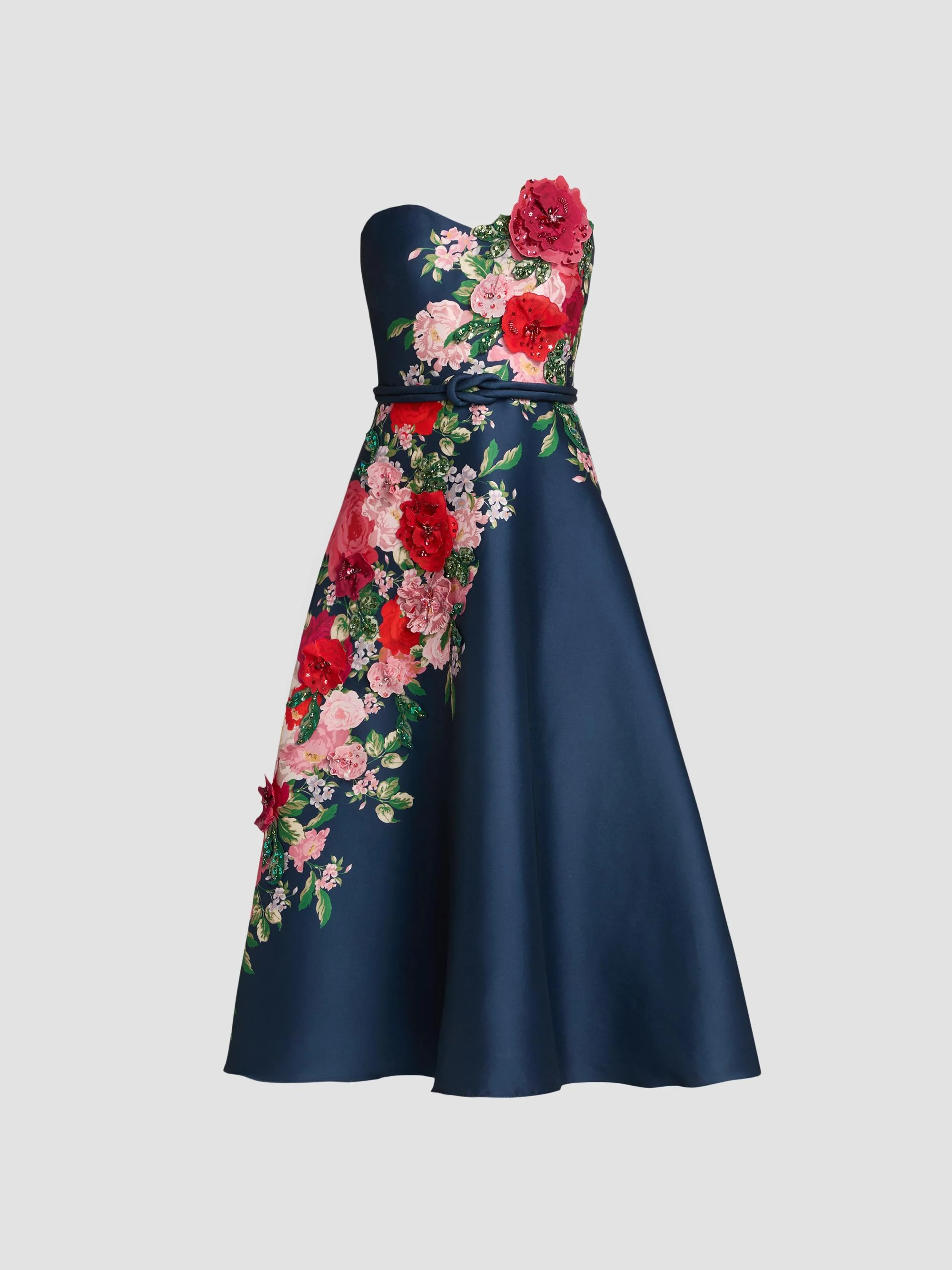 Women's Floral Embellished Strapless Cocktail Dress - Navy - 1