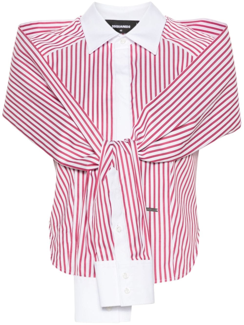 knotted-sleeves striped shirt - 1