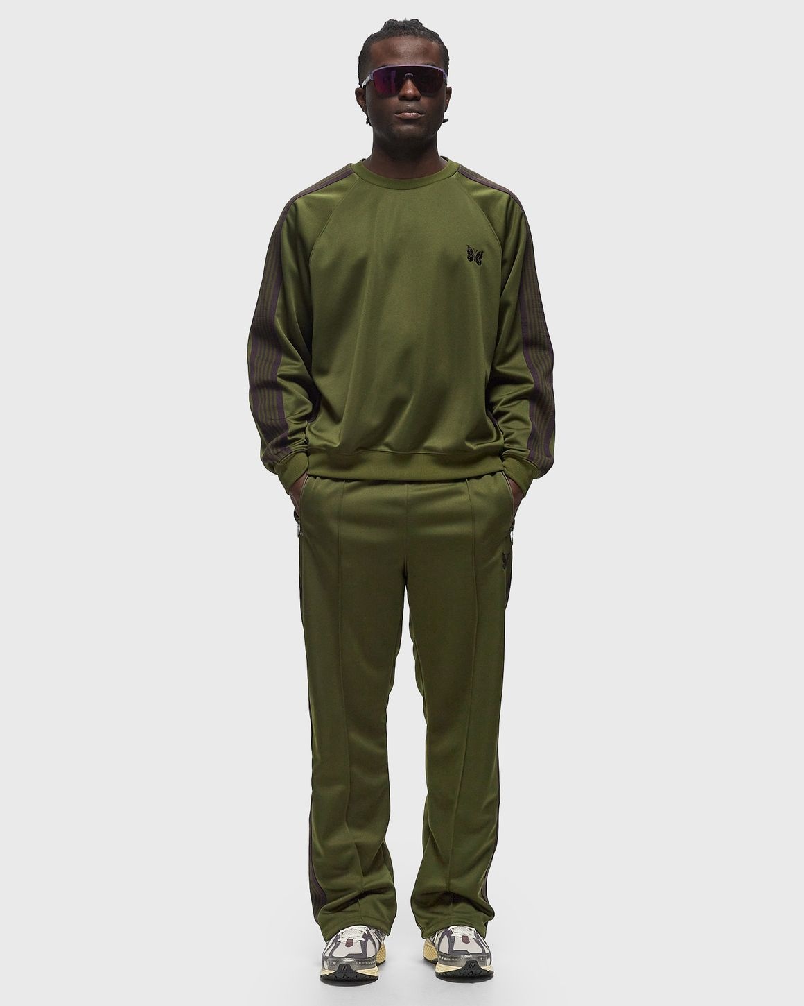 Needles Track Crew Neck Shirt トープ2022 Needles Track Crew Neck Shirt Poly Smooth Burgundy | SOMEWHERE®