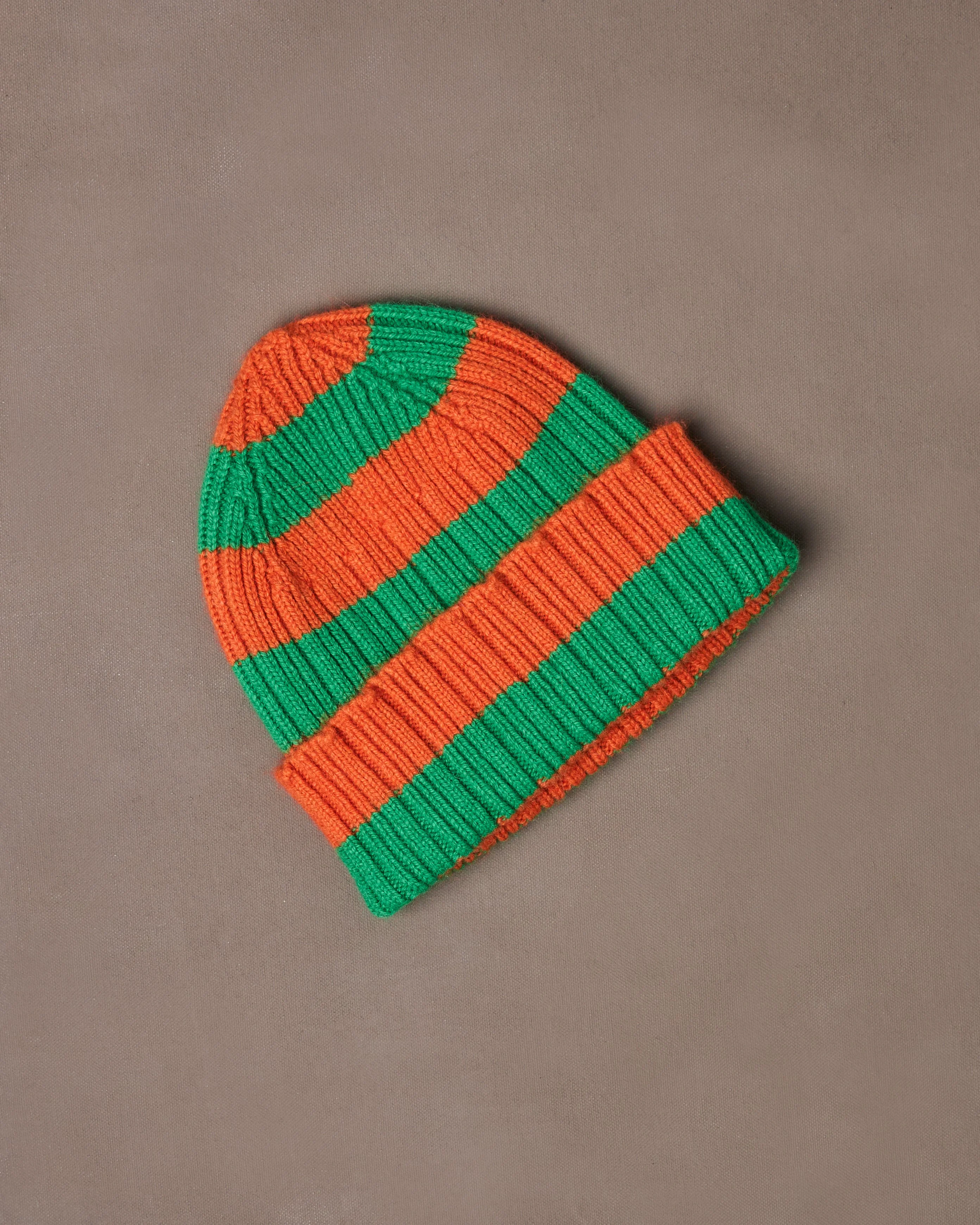 Orange and Green Stripe Geelongora Ribbed Knit Cap - 1
