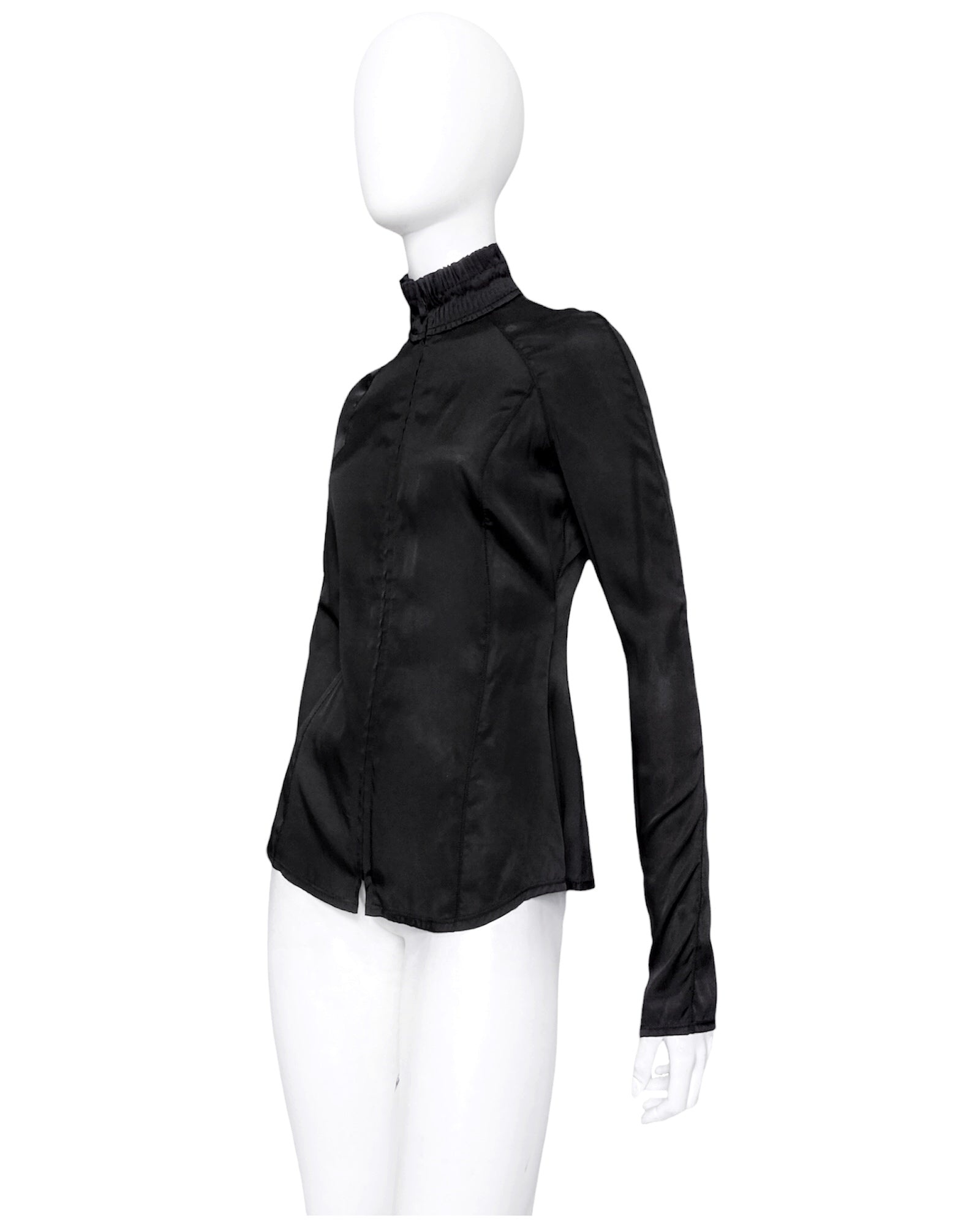 Gucci Fall 2004 Tom Ford Minimal Black Pleated Collar Silk Top Jacket 42 - 2