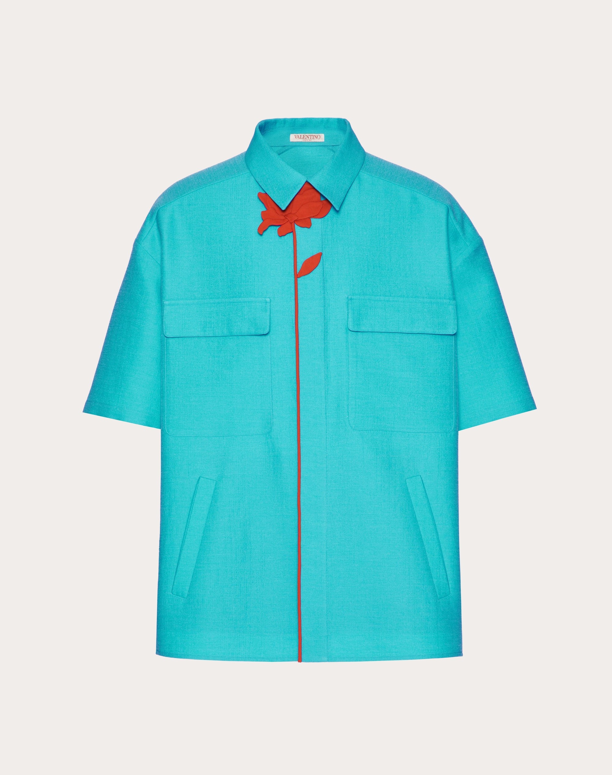 WOOL AND SILK BOWLING SHIRT WITH FLOWER EMBROIDERY - 1
