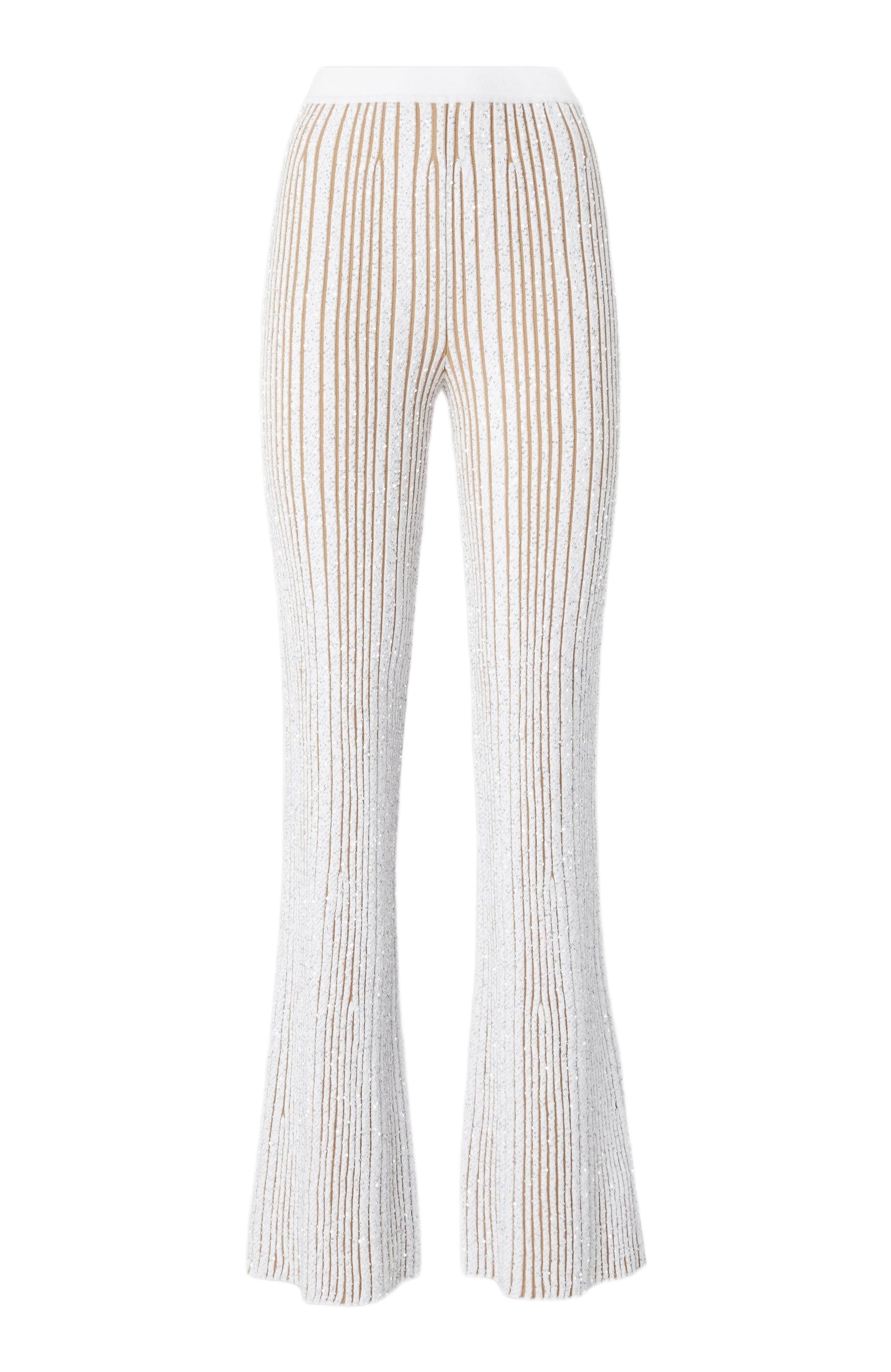 Missoni Ribbed Stretch Flared Trousers With Sequins in White & Beige at Nordstrom - 2