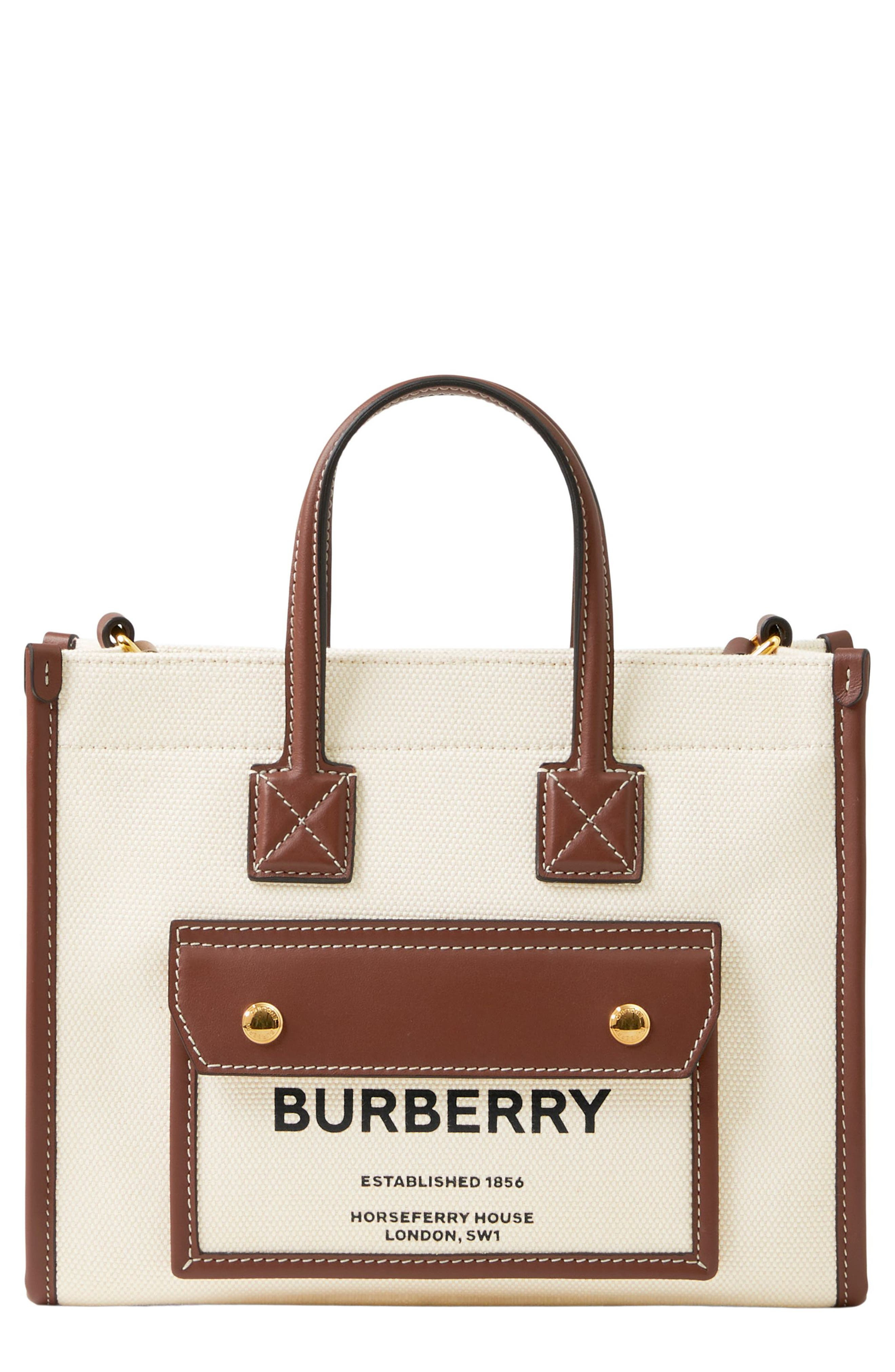 burberry Mini Towner Horseferry Print Canvas & Leather Tote in Natural/Tan at Nordstrom - 1