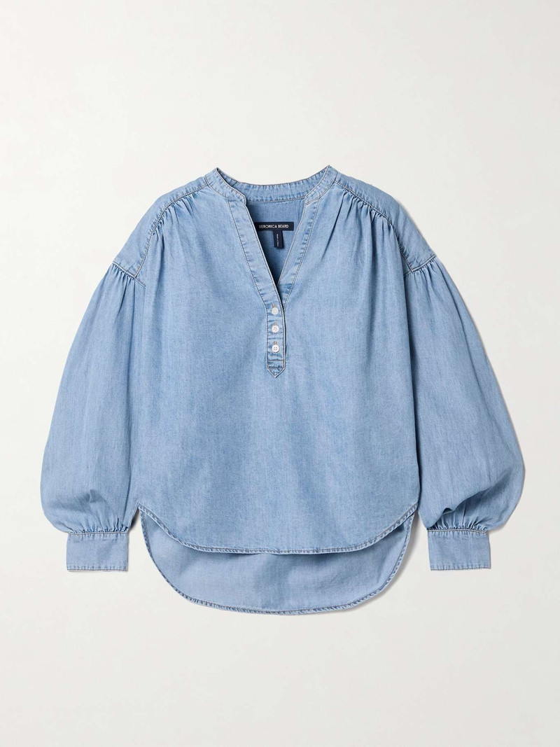 Kylie cotton and TENCEL® Lyocell-blend chambray shirt Mid denim - 1