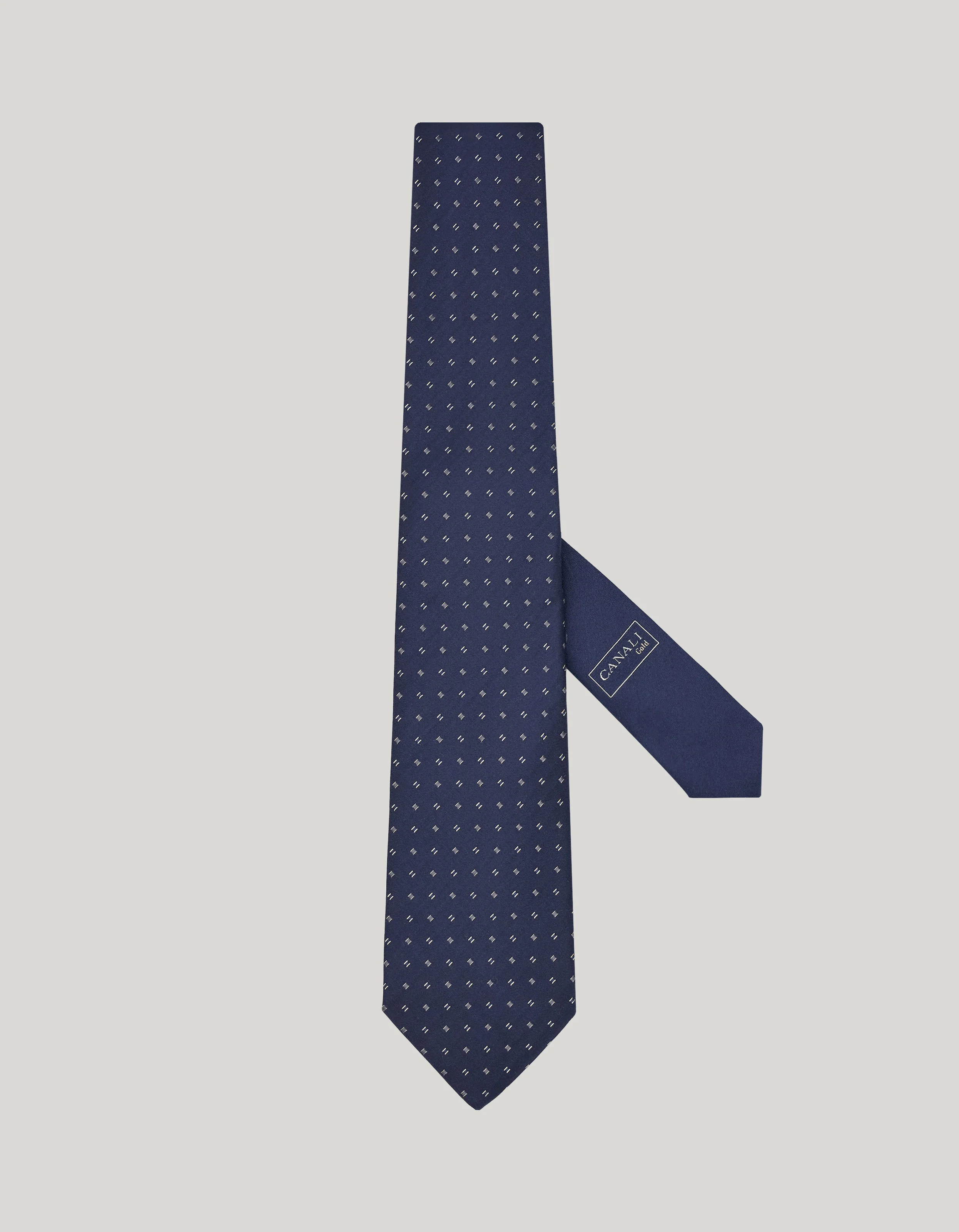BLUE SILK TIE, PATTERN AND LOGO JACQUARD WITH GOLD THREAD - 1