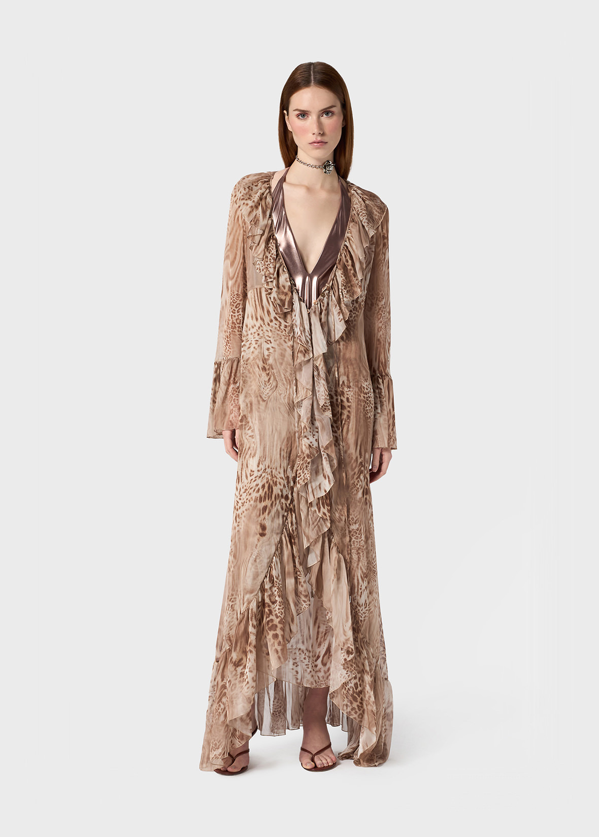 PRINTED CHIFFON LONG DRESS - 2