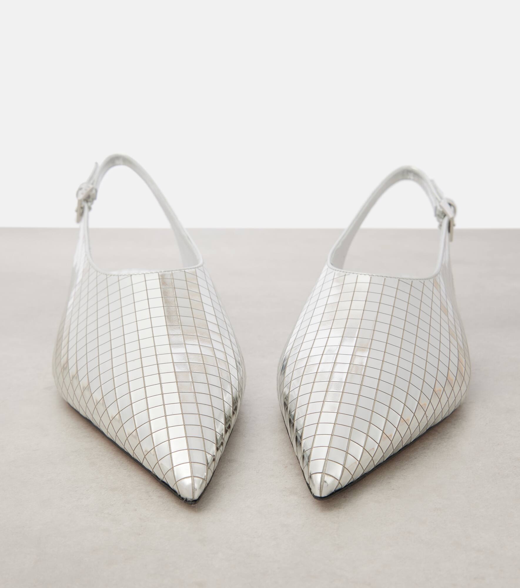 Art Deco mirrored leather slingback flats - 5
