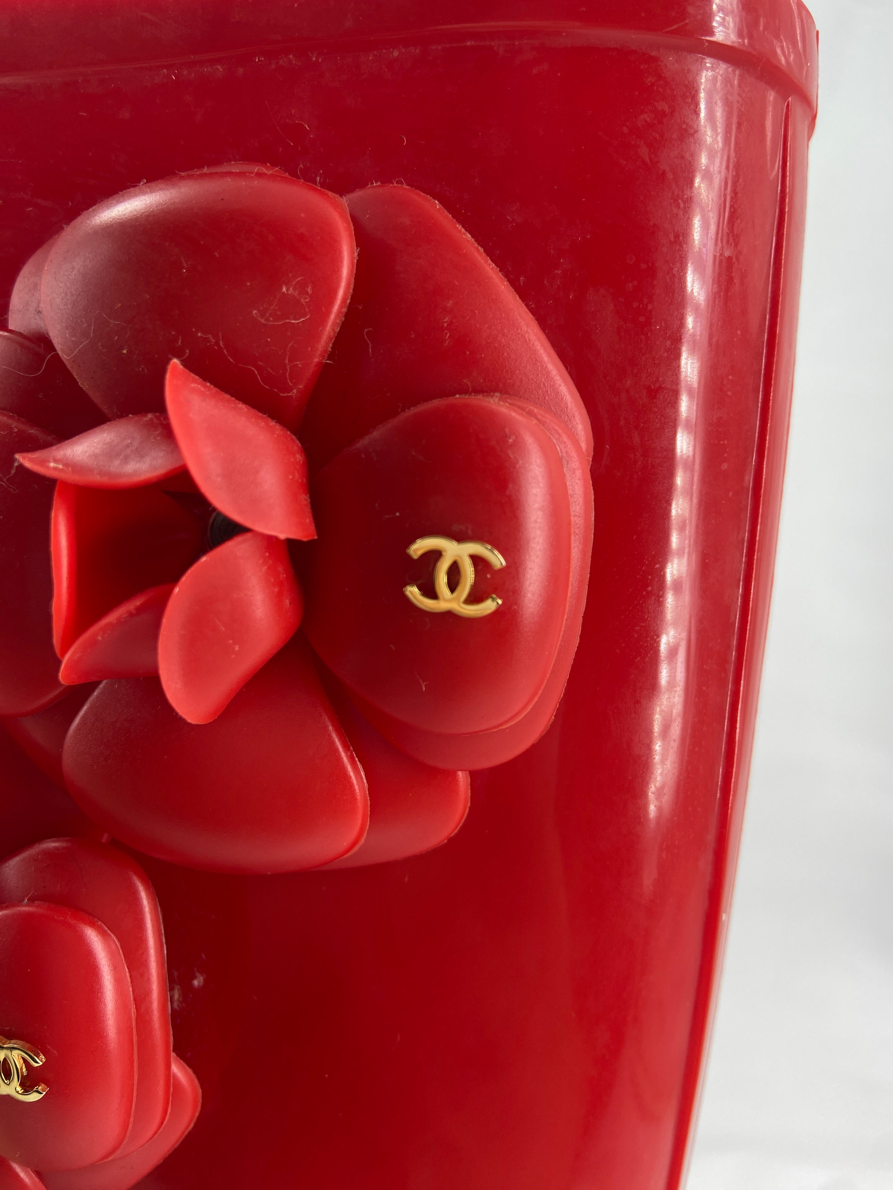Chanel Karl Lagerfeld Red Camellia Rubber Rainboot - 7