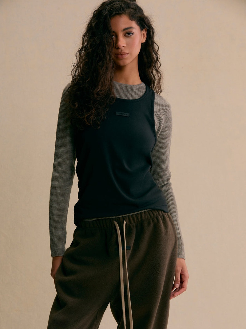 ESSENTIALS Women's Waffle Fitted Long Sleeve Sweater outlook