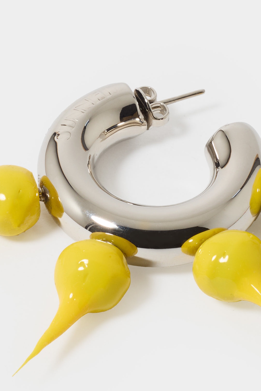 SPIKE RUBBERIZED SMALL HOOP EARRINGS / silver / dark yellow - 4