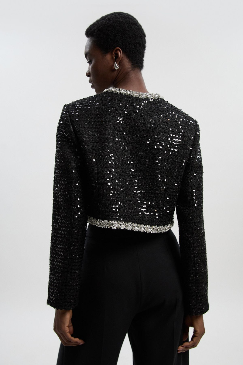 Sequin Tweed Embellished Cropped Tailored Jacket 5