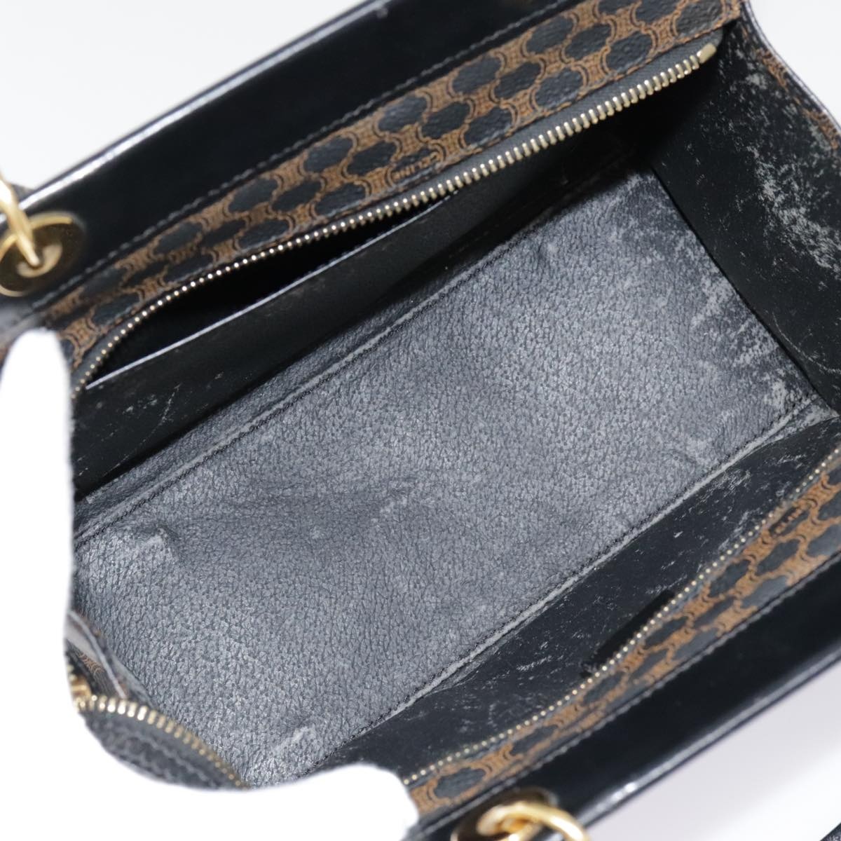 CELINE Macadam Canvas Hand Bag Pvc Leather Black Gold - 10
