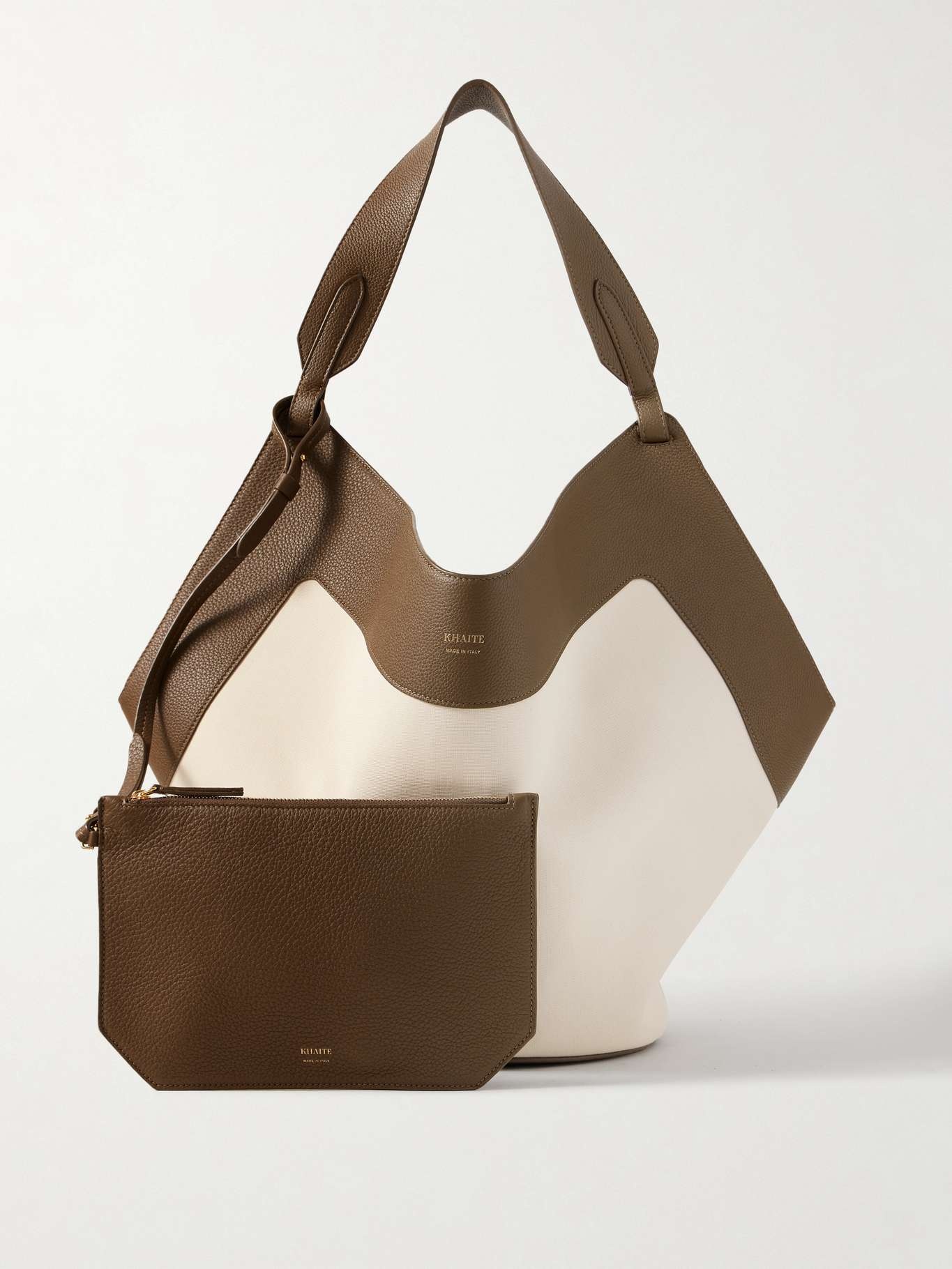 Lotus medium leather-trimmed canvas tote Cream - 6