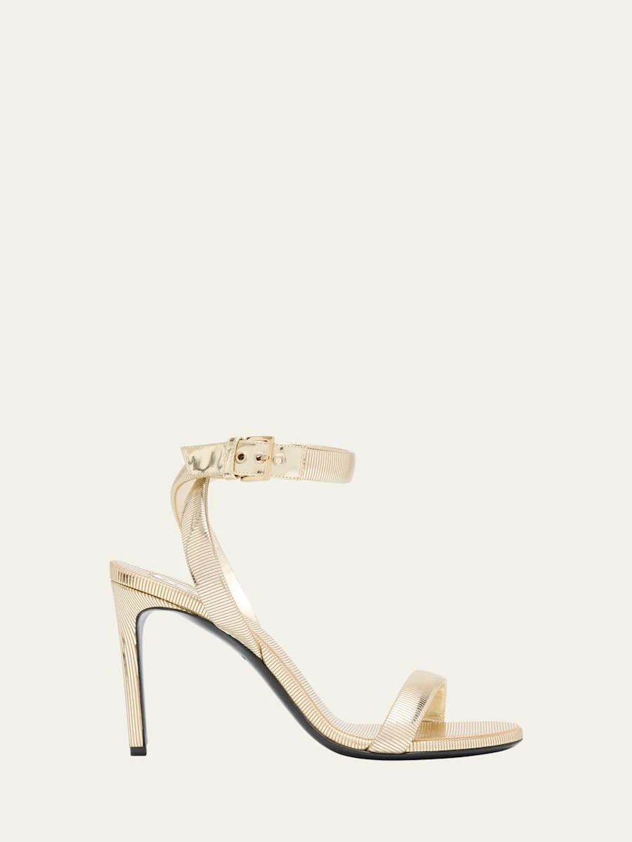 Metallized Leather Ankle-Strap Sandals - 1