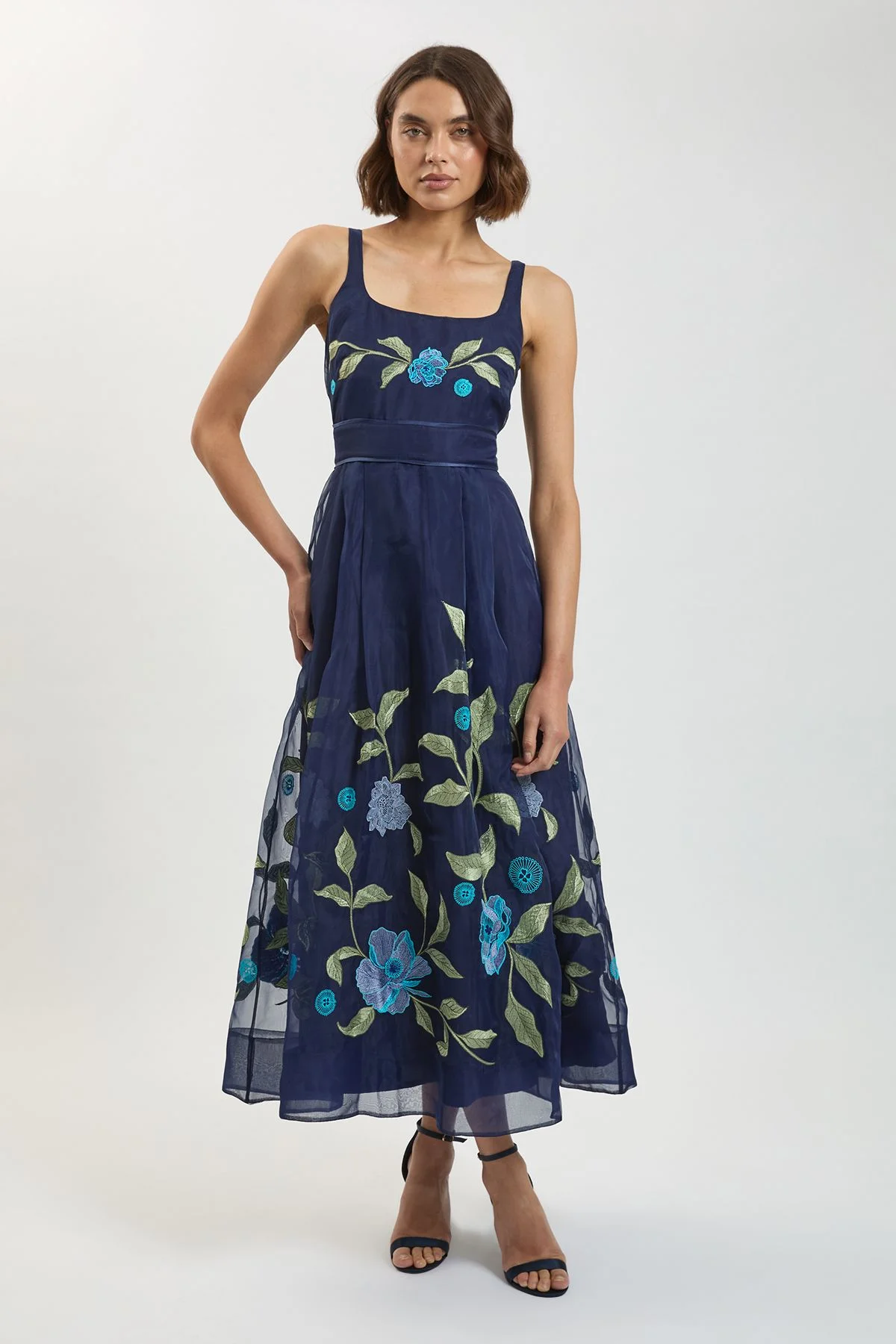Embroidered Detail Organdie Midi Dress - 1