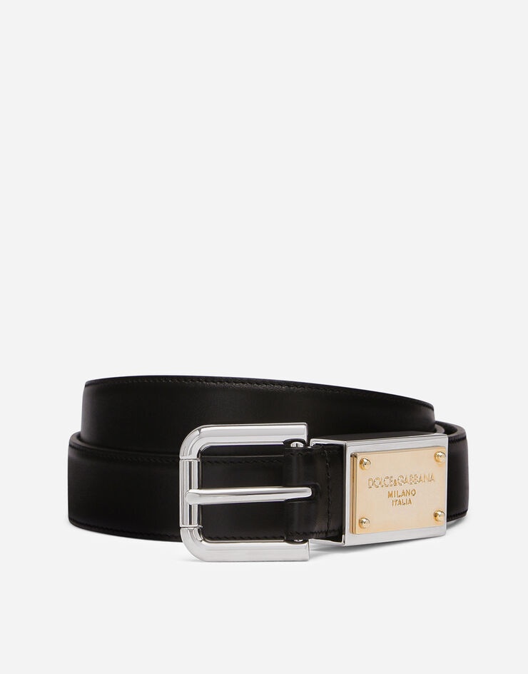 Calfskin belt with branded tag - 1