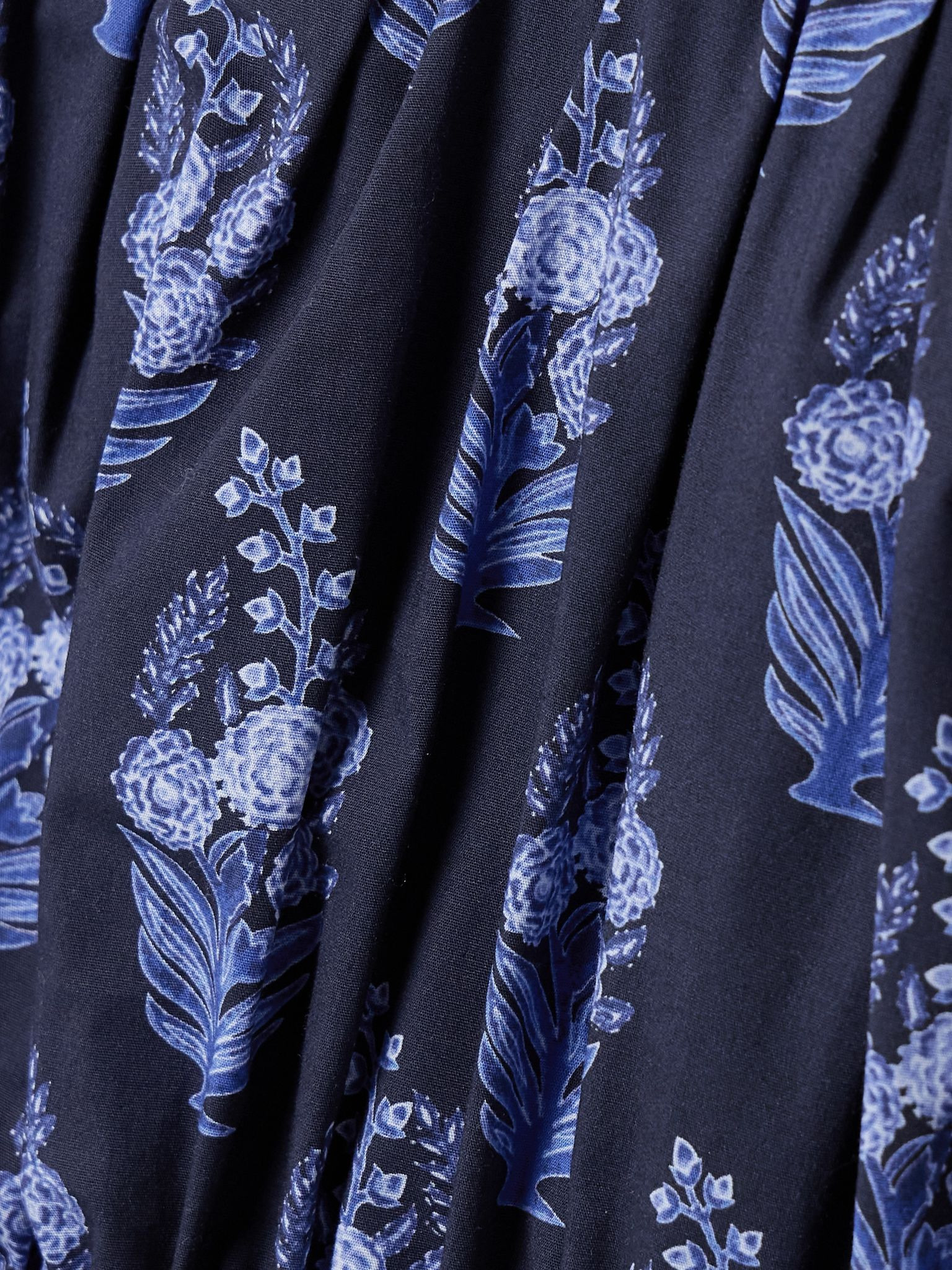 Gathered floral-print cotton-blend poplin midi dress Midnight blue - 4