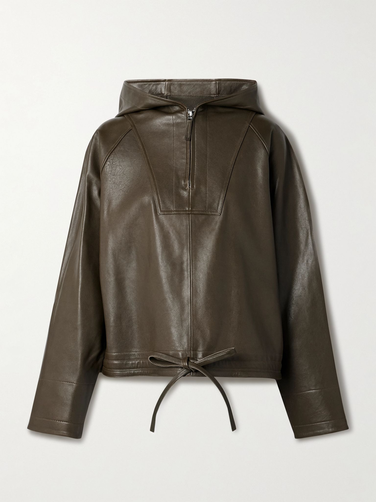 Leather hoodie Army green - 1