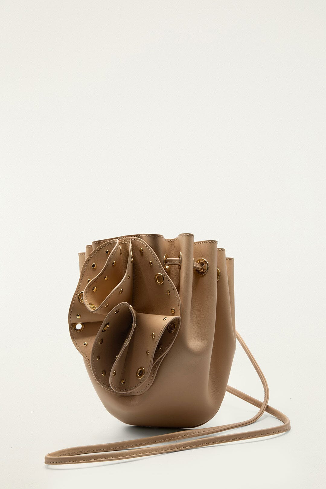 Cream Leather Studded Crossbody Flower Bag - 2