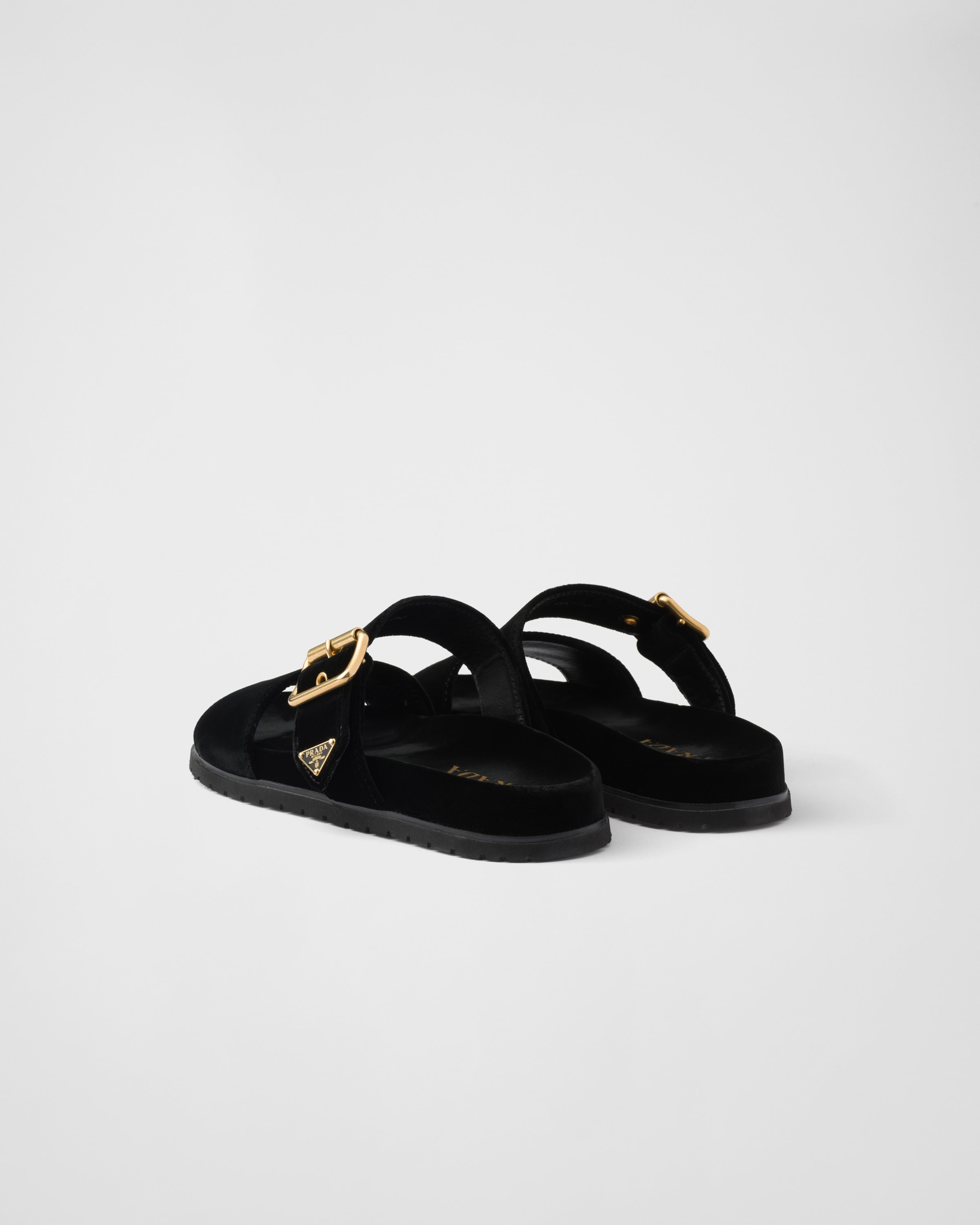 靴 PRADA Velvet Mules Prada Velvet Logo Slipper Mules - Bergdorf Goodman
