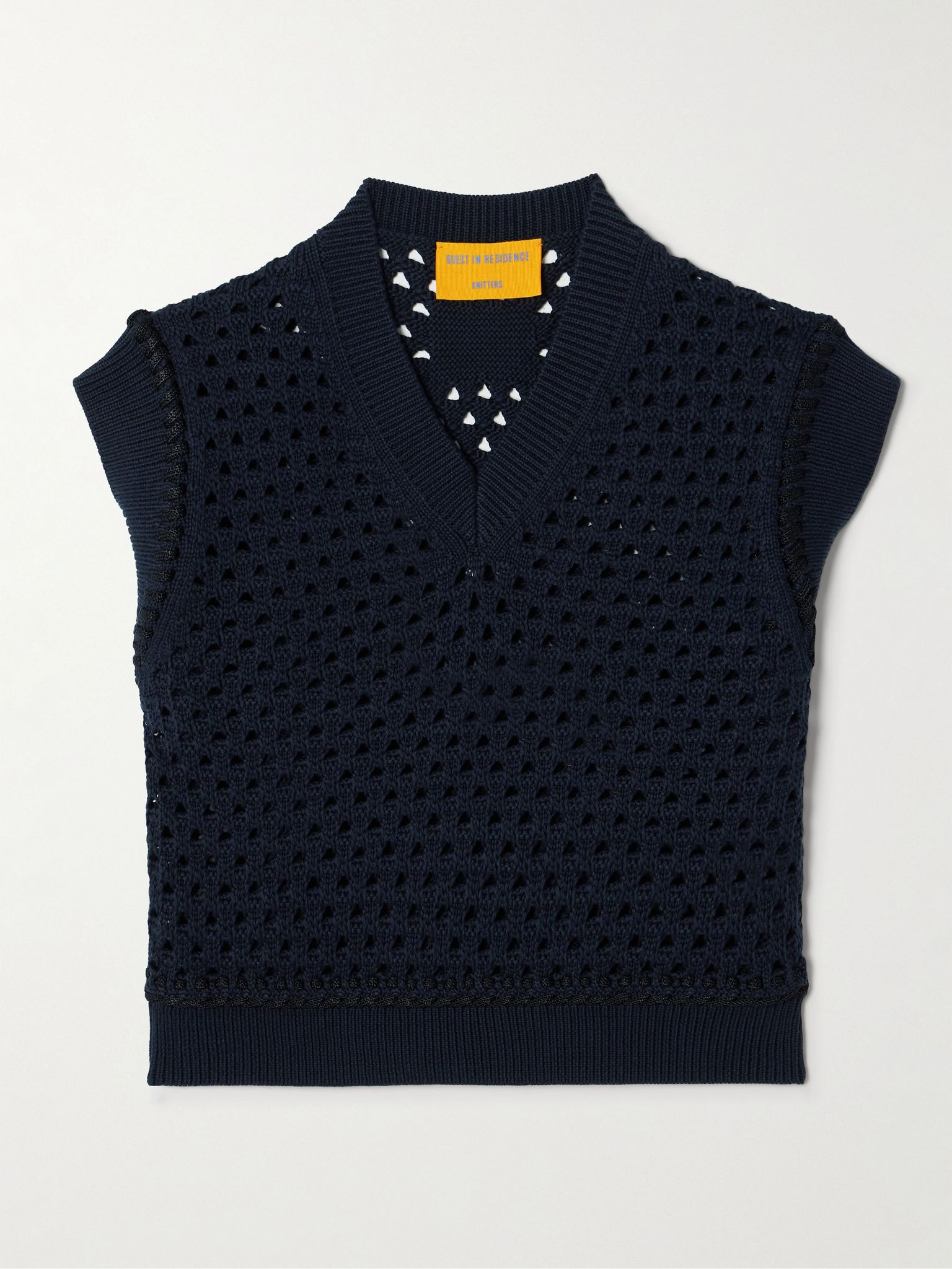 Cropped open-knit cotton vest Navy - 1