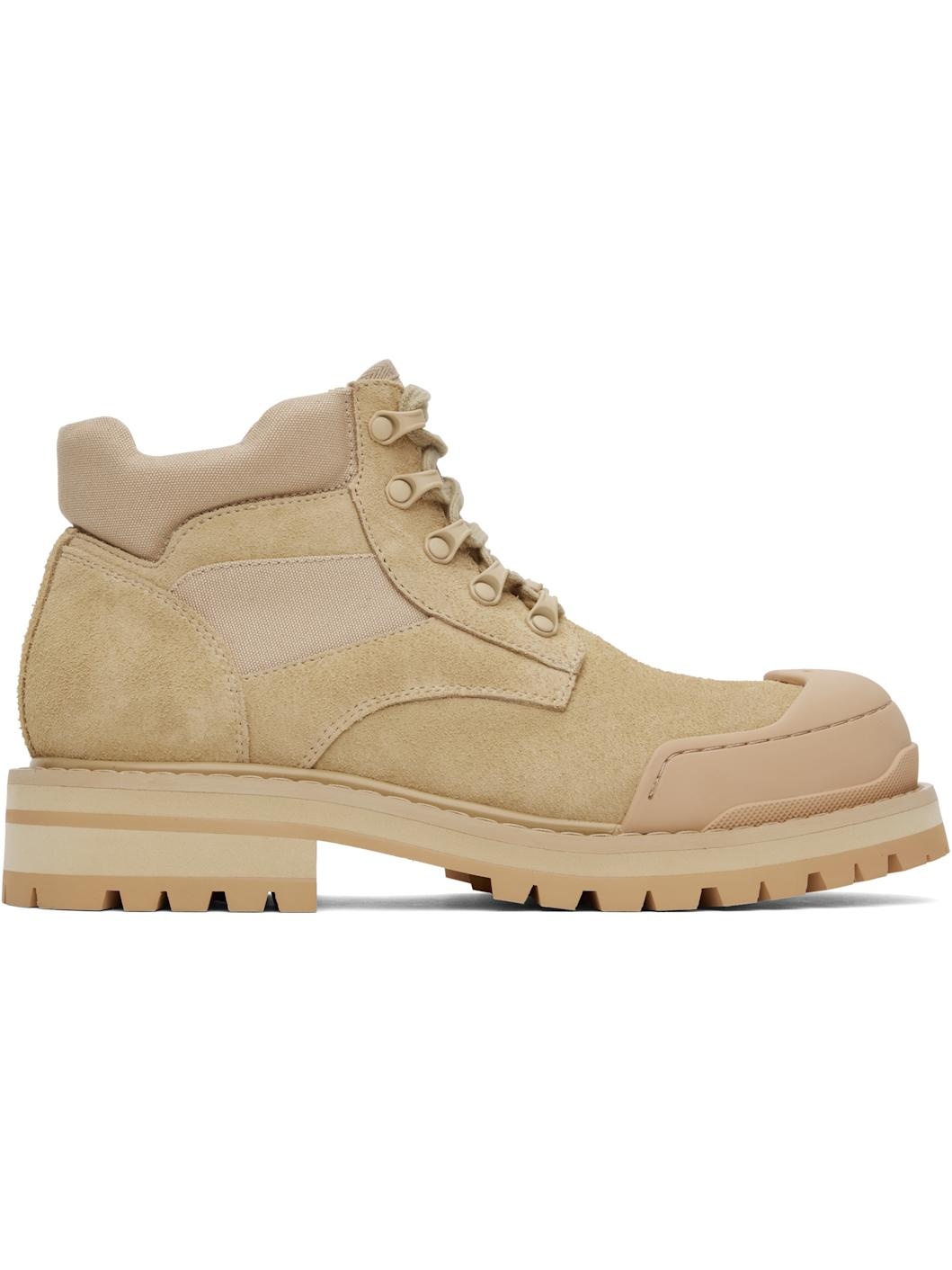 Beige Suede Patchy Combat Boots - 1