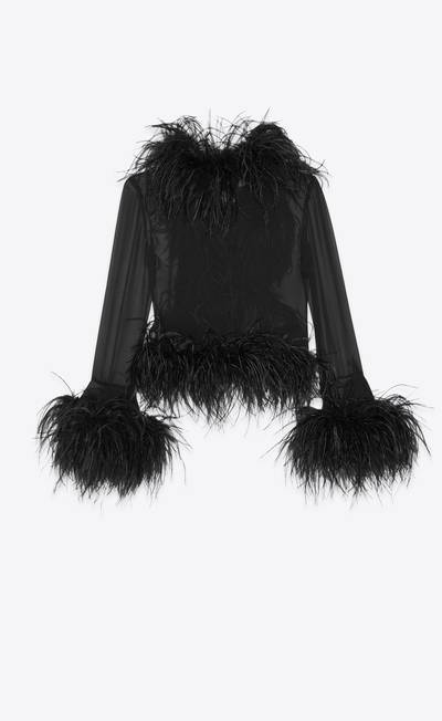 SAINT LAURENT blouse in crepe muslin with feathers outlook