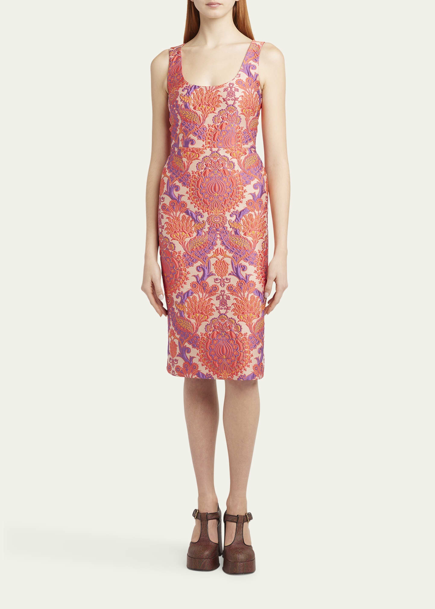 Sleeveless Brocade Sheath Dress - 2