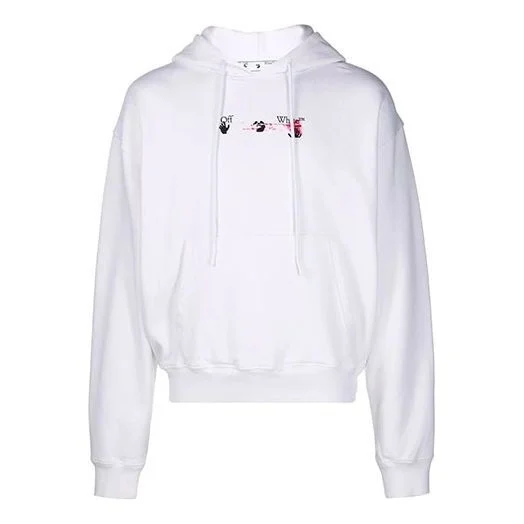 OFF-WHITE Acrylic Arrow Logo Print Hooded Sweatshirt White Black Fucshia - 1