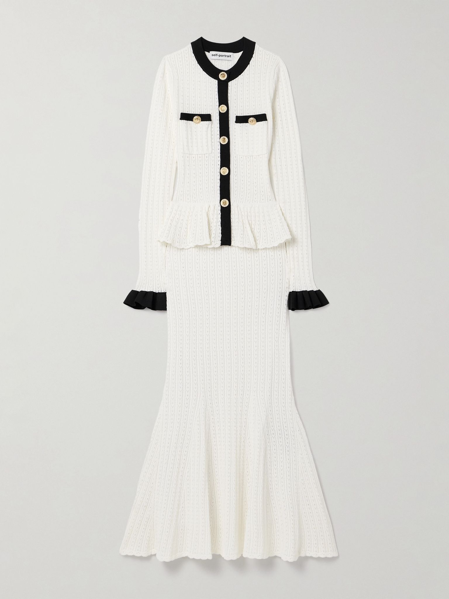 Pointelle-knit peplum midi dress White - 1