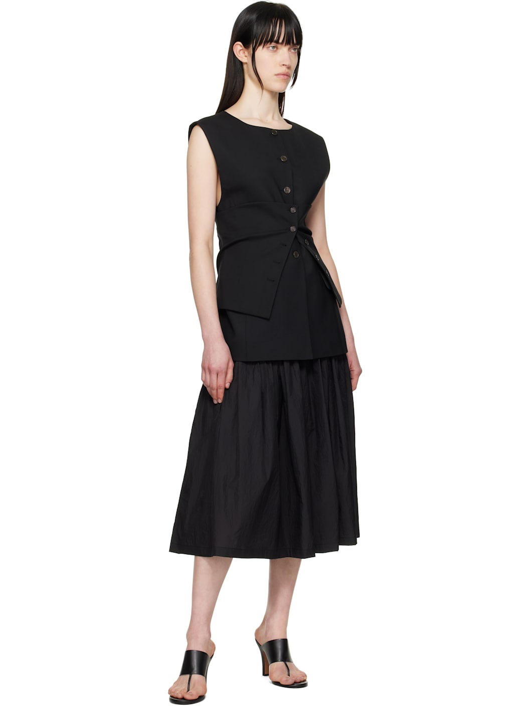 Black Oversized Button Up Vest - 5