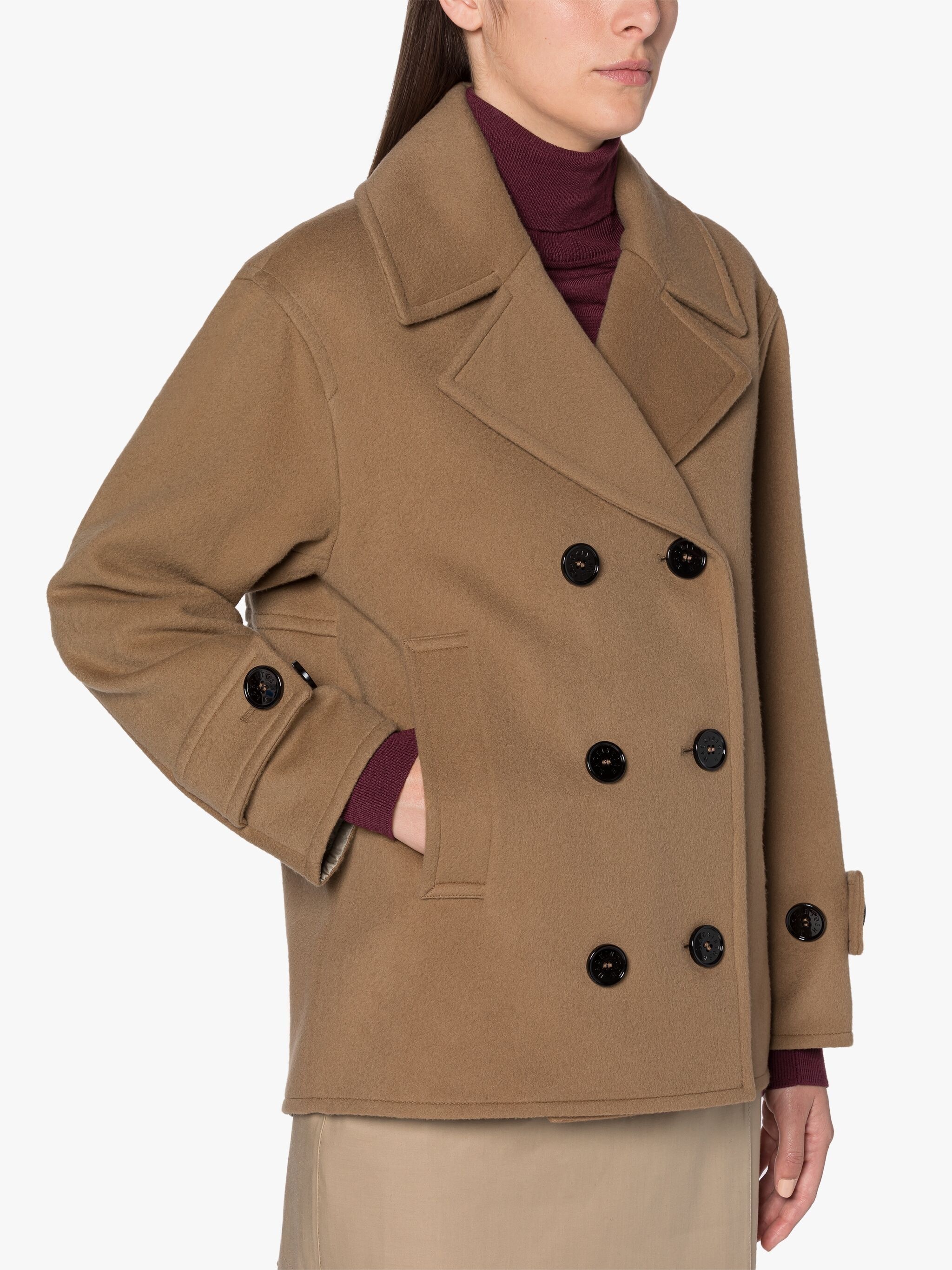 FIONA BEIGE WOOL & CASHMERE PEA COAT - 5