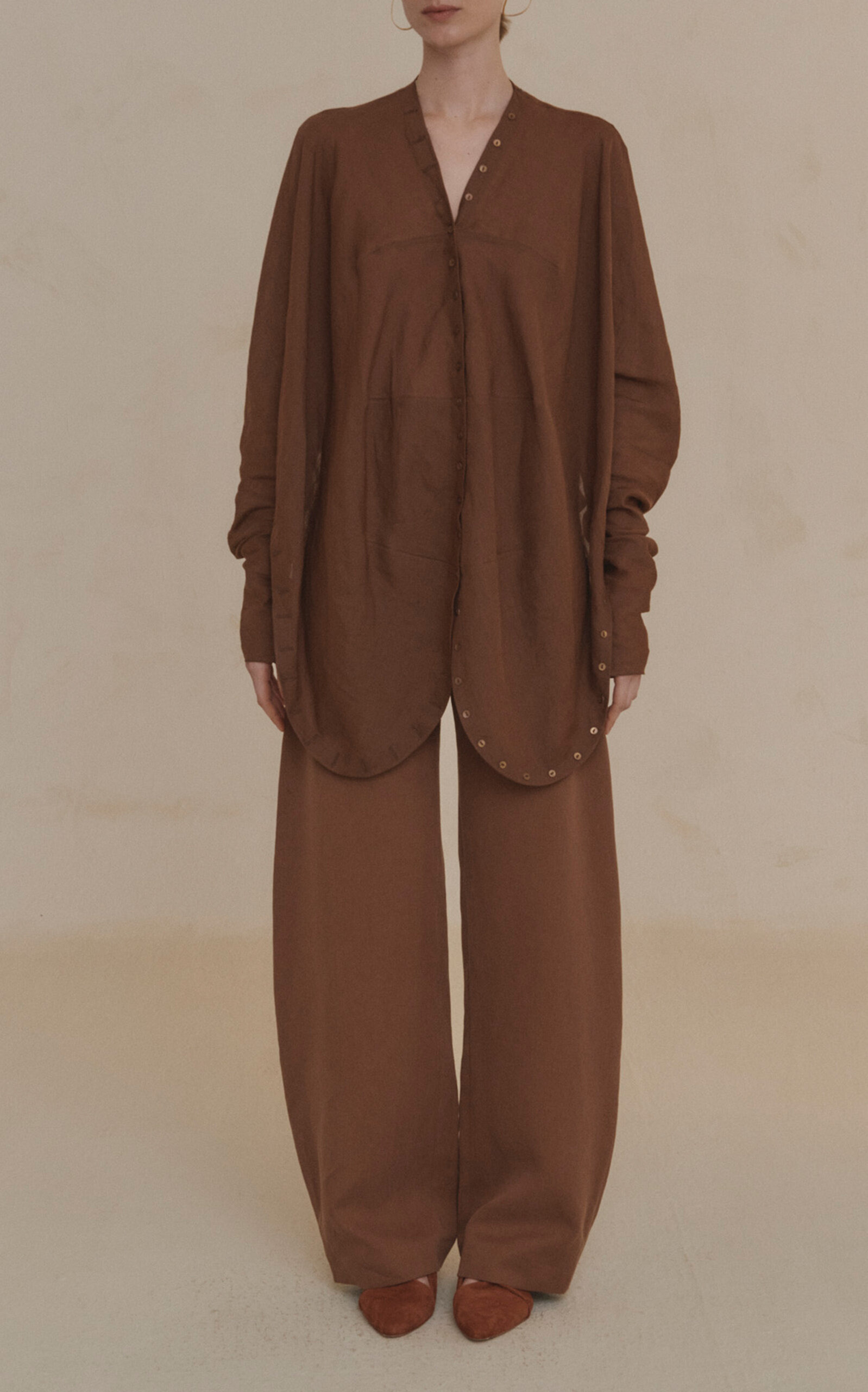 Piano Relaxed Button-Down Shirt brown - 3