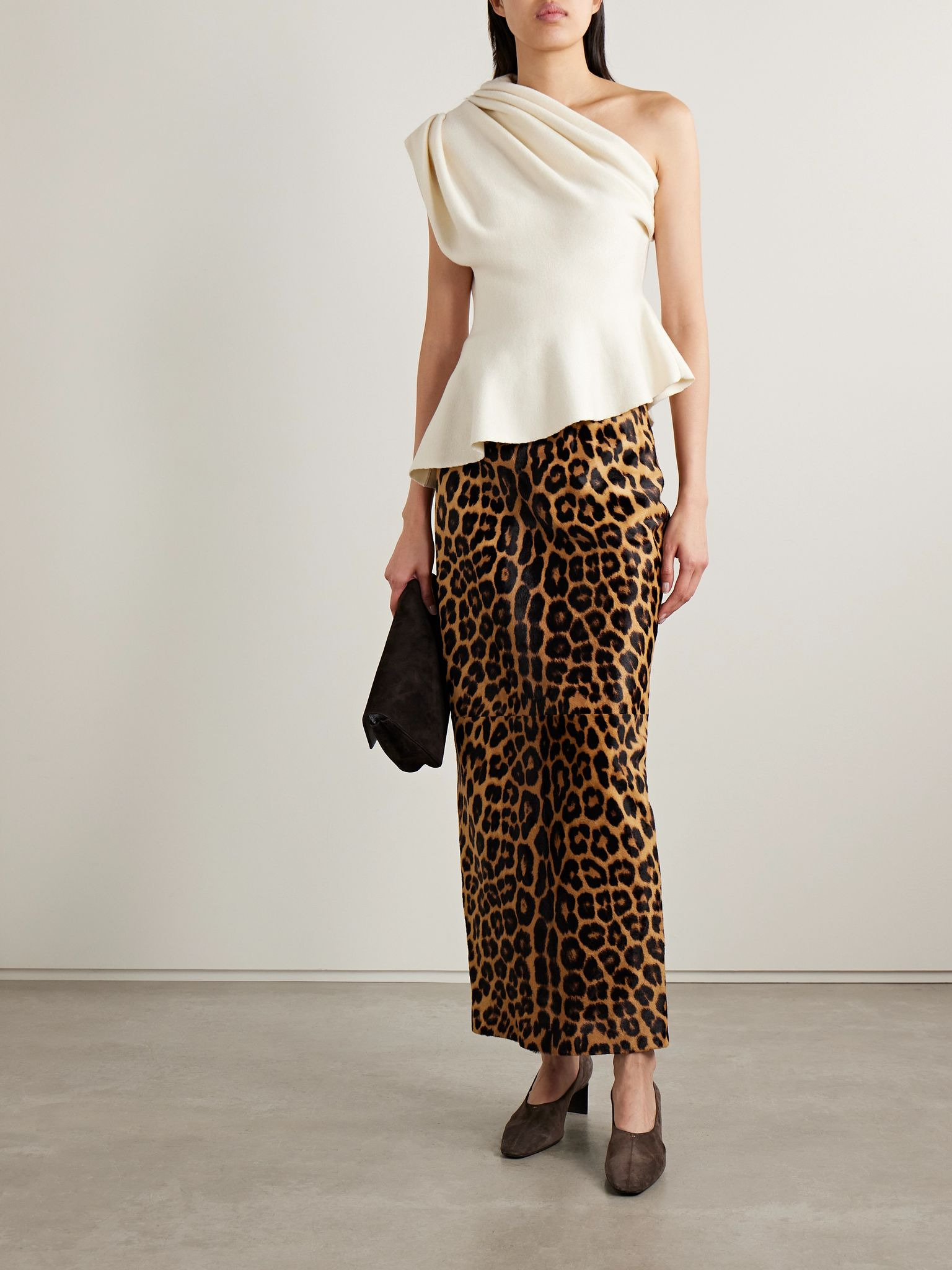 Aimee asymmetric one-shoulder wool-blend peplum top Cream - 2