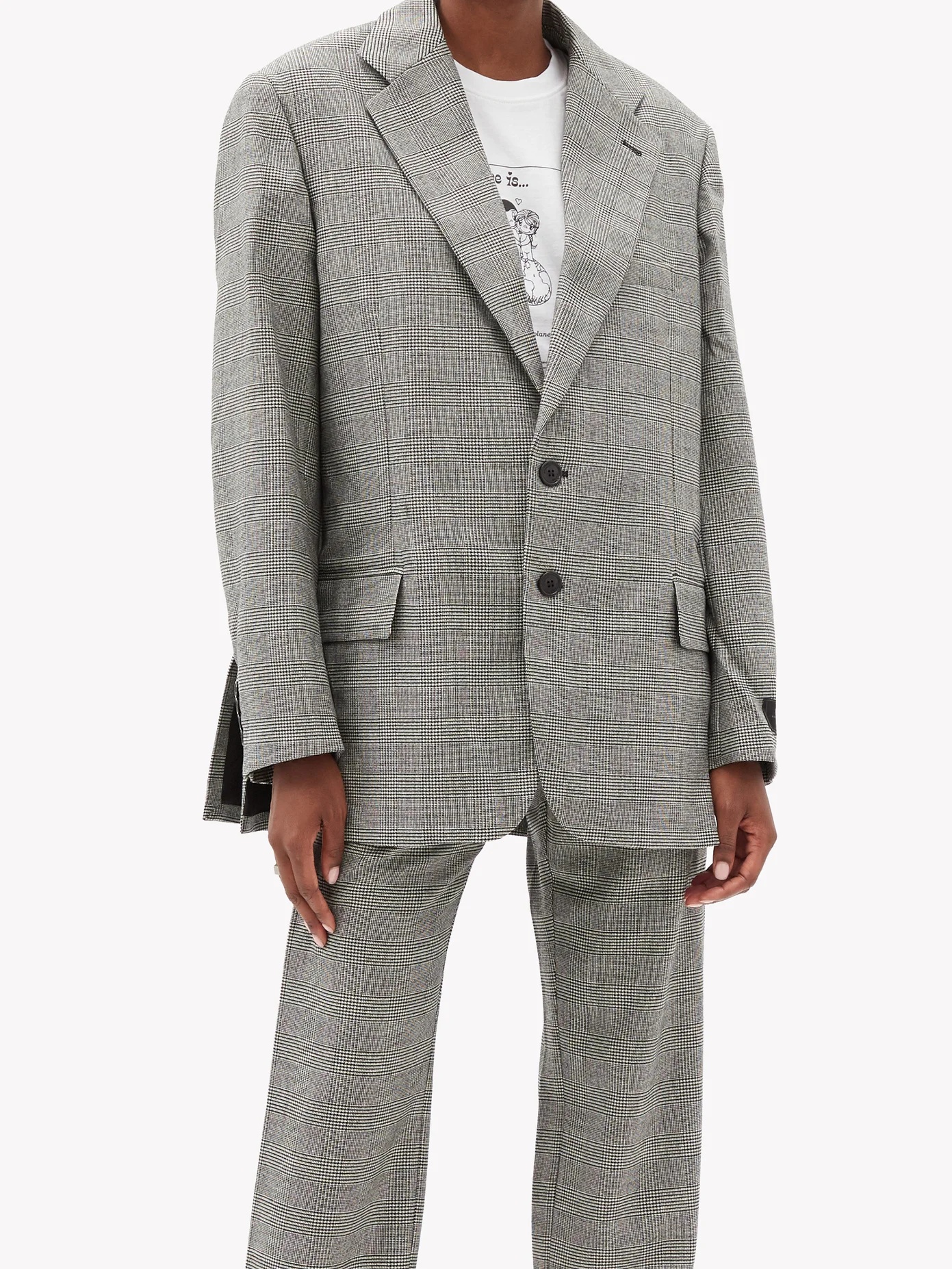 Cutaway-hem checked wool blazer - 6