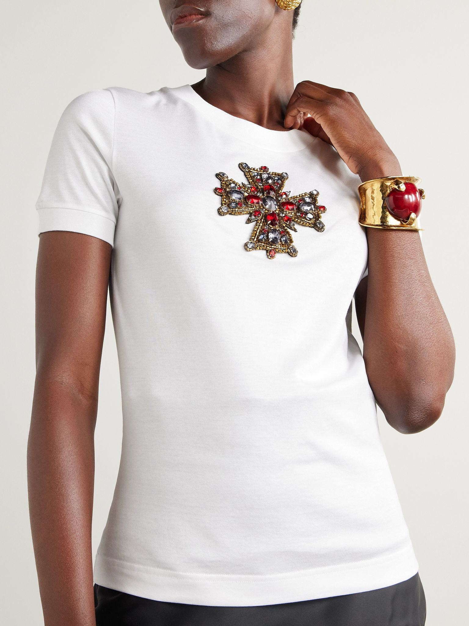Embellished cotton-jersey T-shirt White - 3