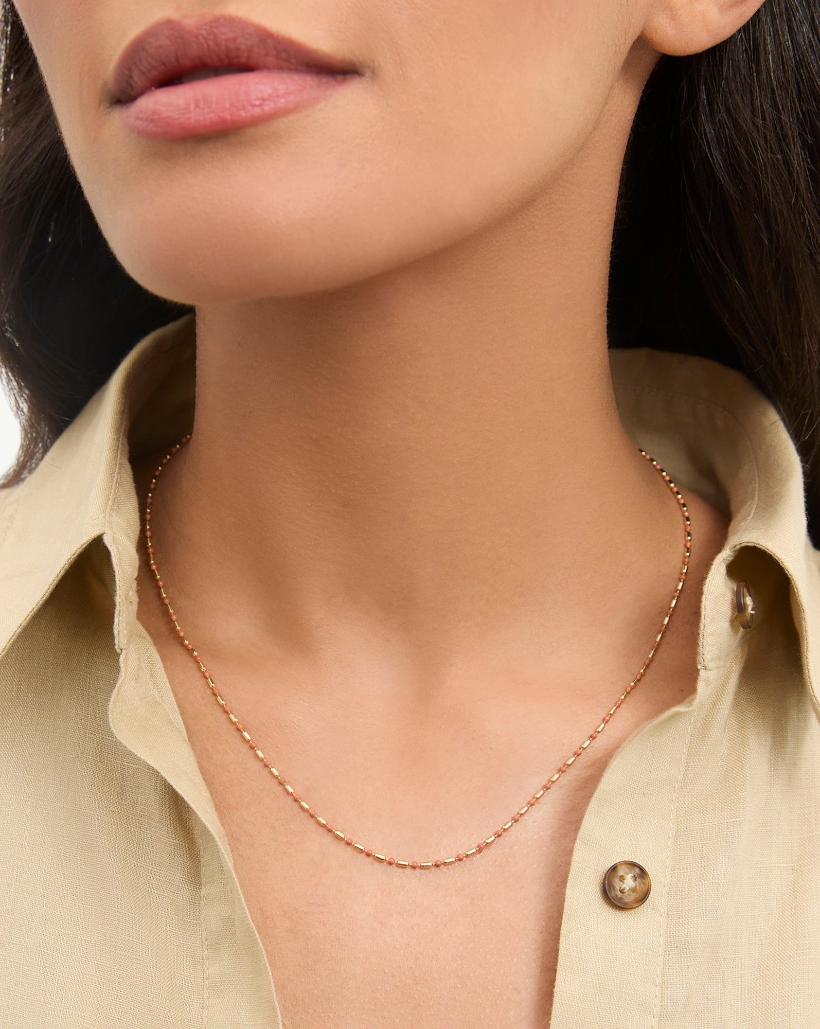 LONG ENAMEL BEAD CHAIN NECKLACE - 2