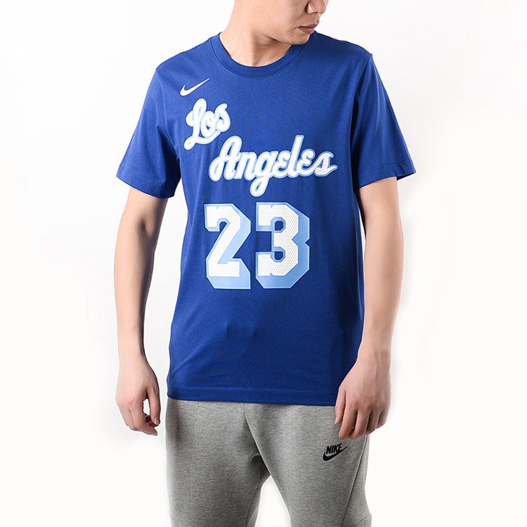 Nike Classic Edition Los Angeles Lakers LeBron James No. 23 Basketball Round Neck Short Sleeve Blue  - 3