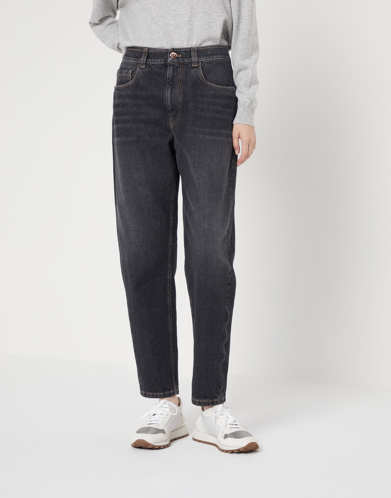 Authentic denim baggy trousers with shiny tab - 1