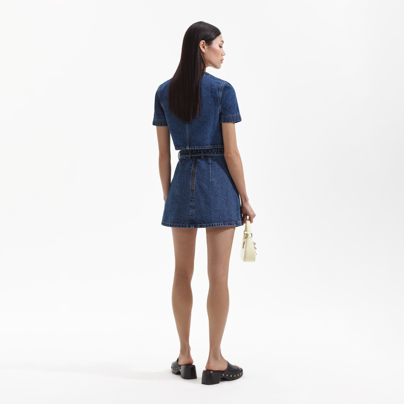 self-portrait Denim Short Sleeve Crop Top outlook