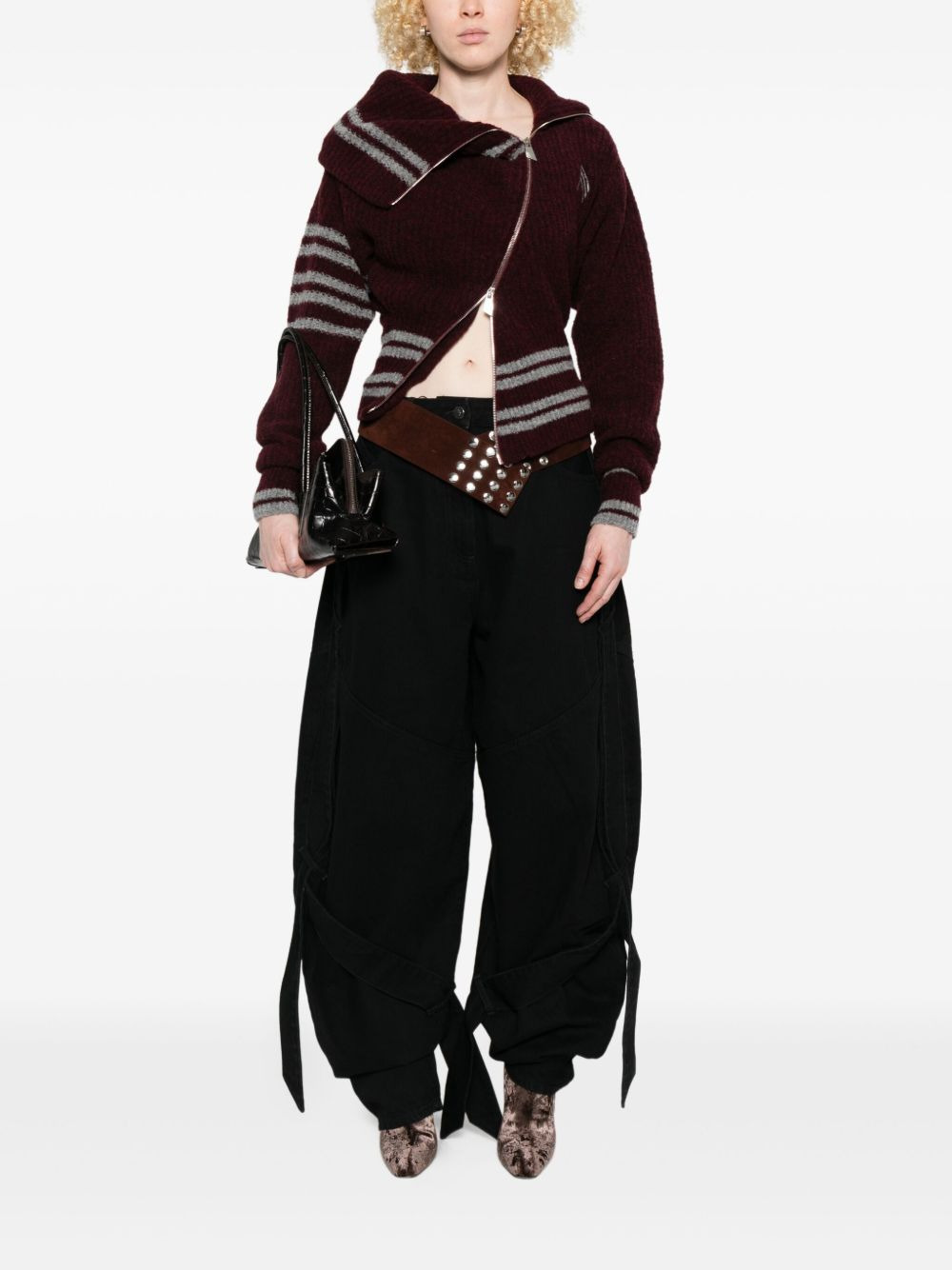 striped zip-front cardigan - 2