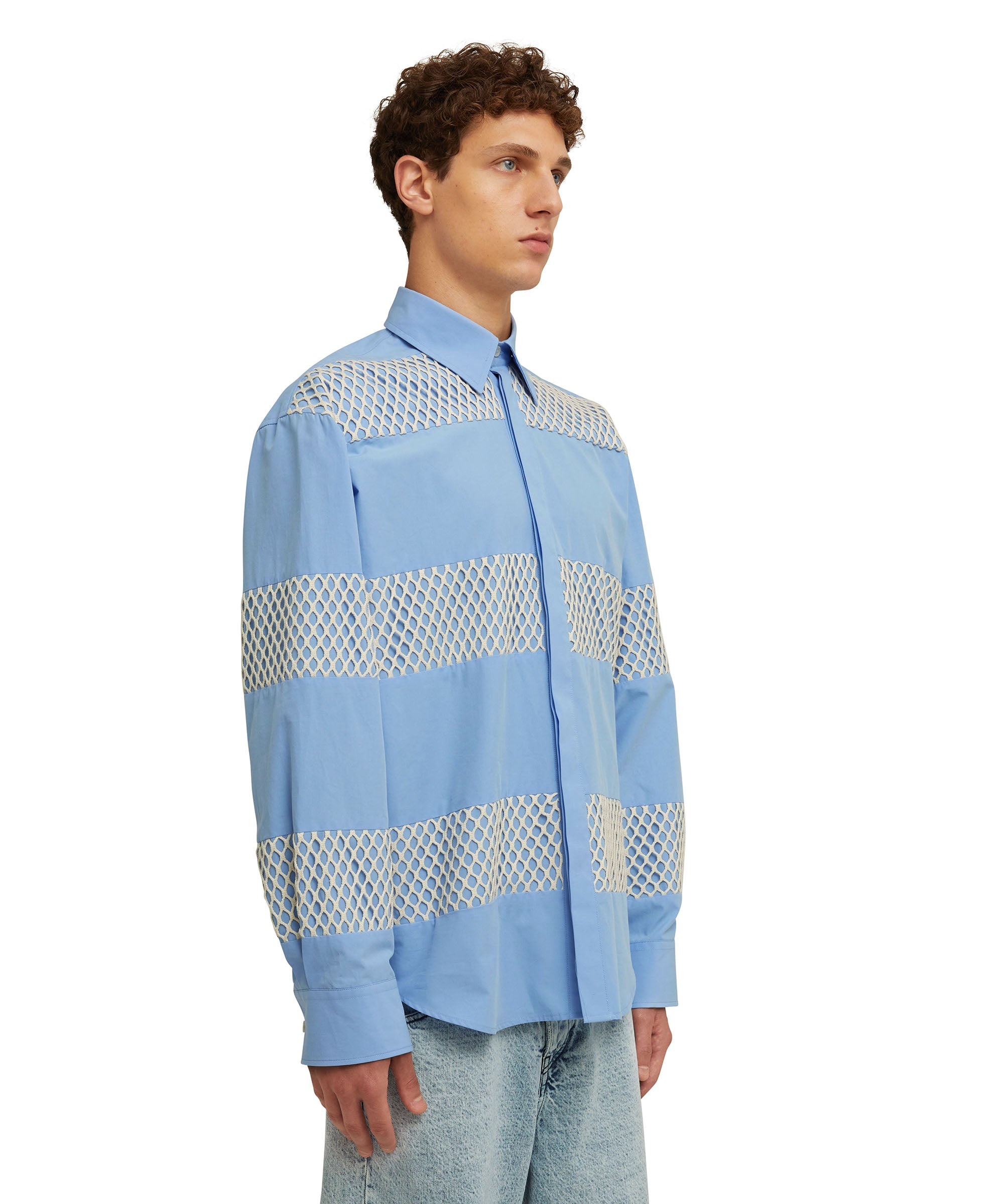 Organic poplin cotton shirt with mesh details - 5