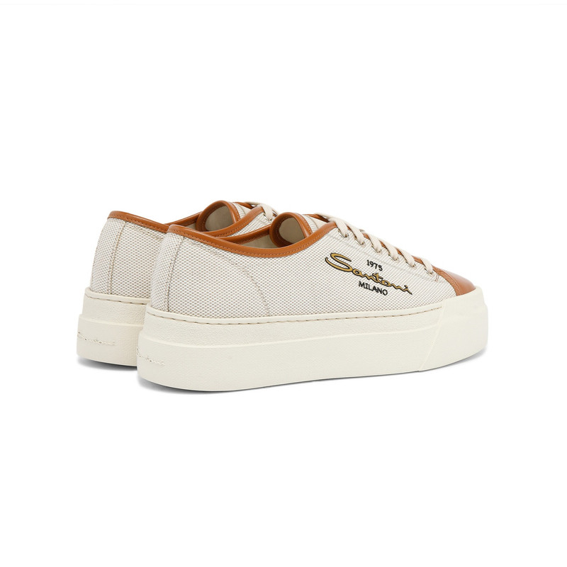 Women's brown canvas and leather platform sneaker 4
