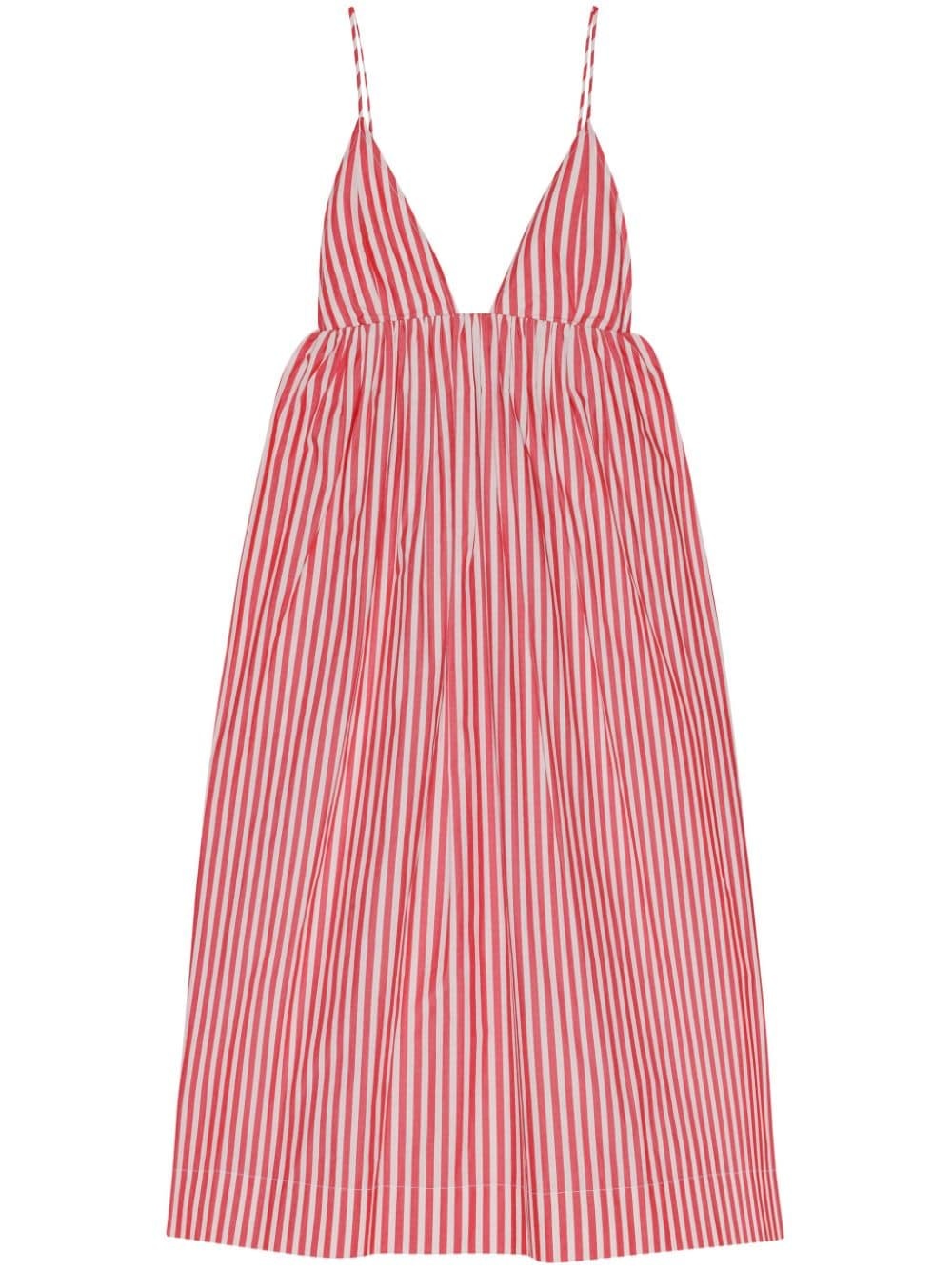 striped V-neck dress - 1