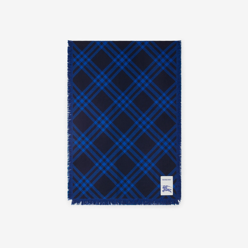Wide Check Wool Silk Scarf 1
