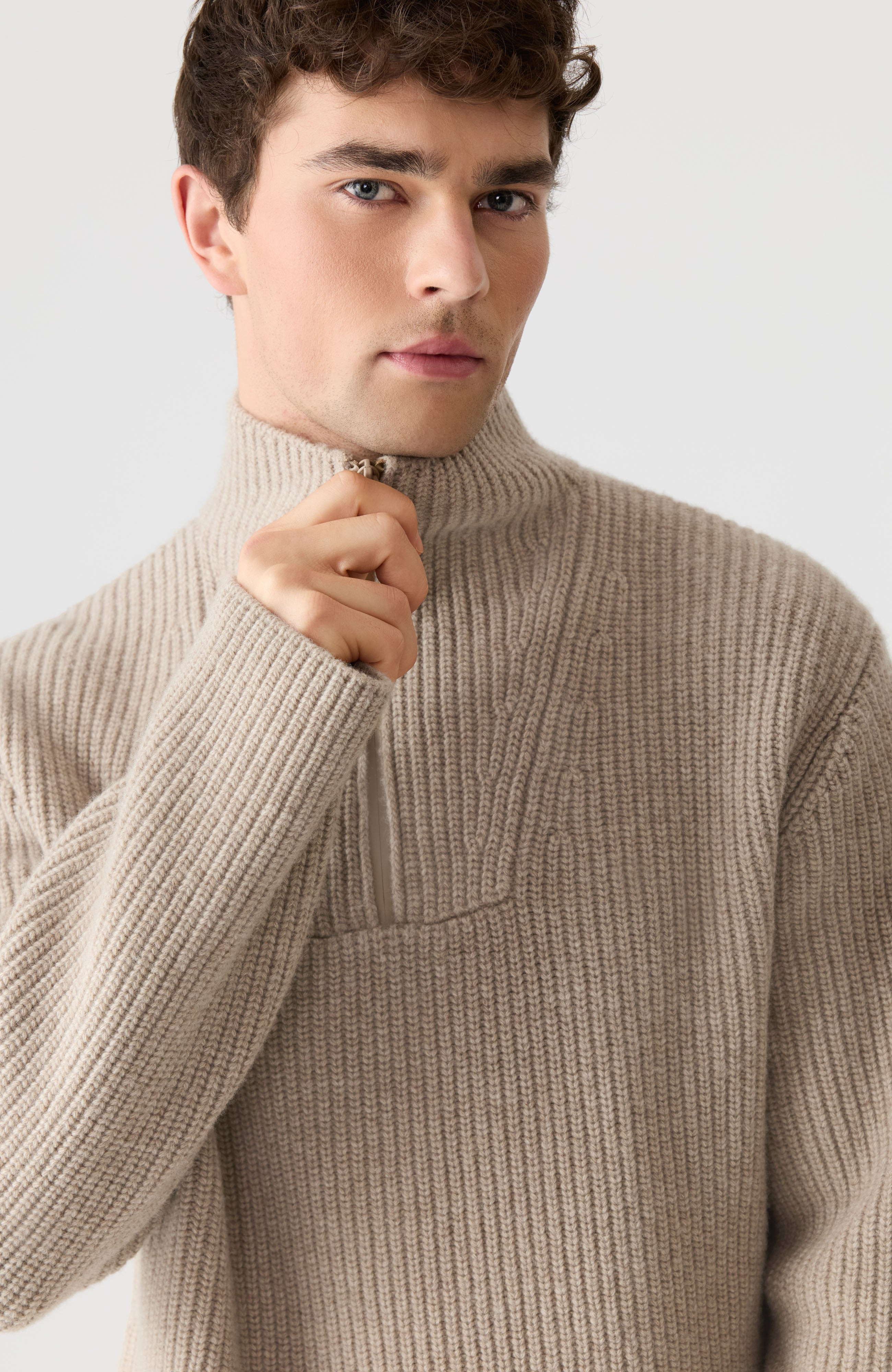 MARIO Fisherman Rib Quarter-Zip Pullover - 5